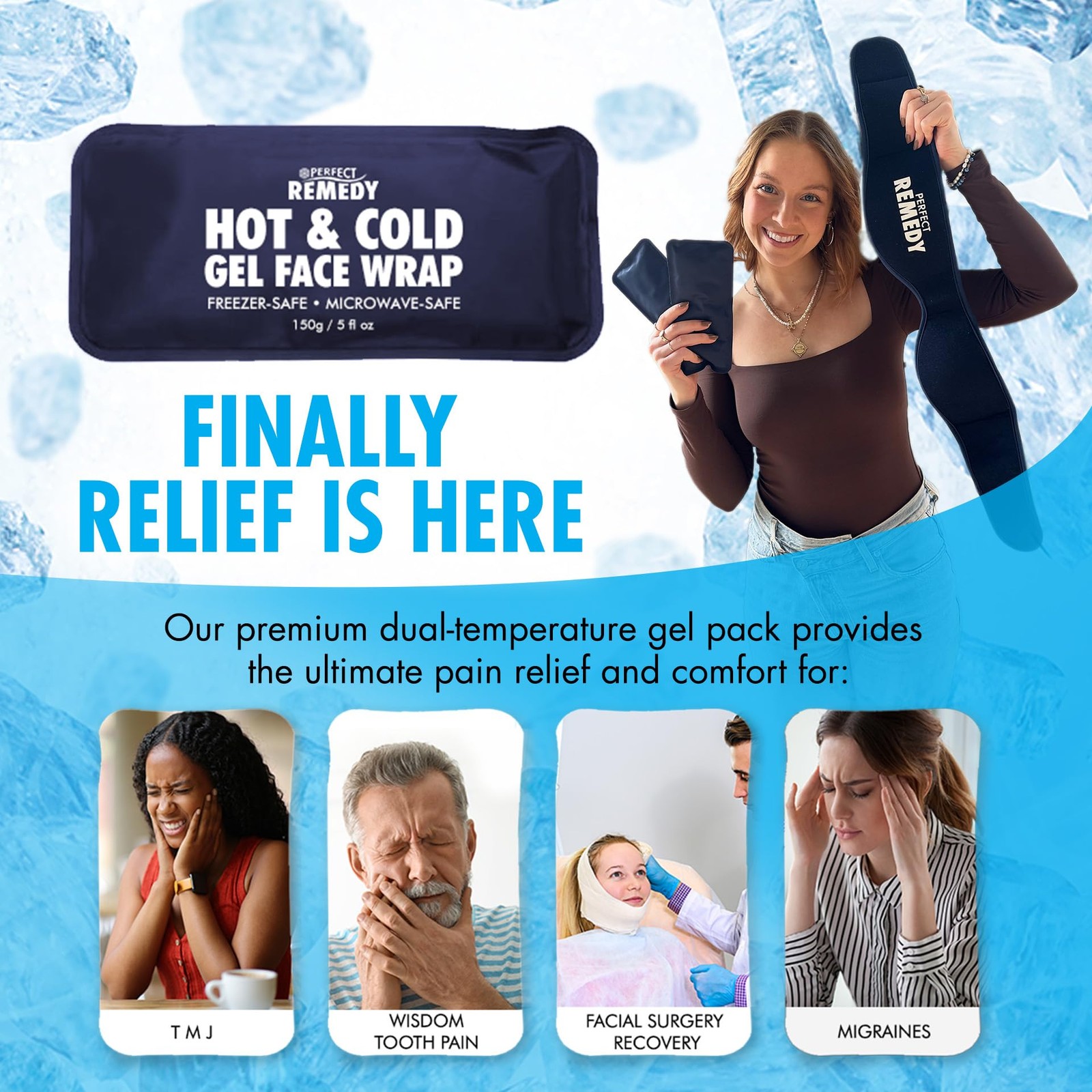 Perfect Remedy Wisdom Teeth Ice Pack Head Wrap - Reusable Cold Regular, Blue