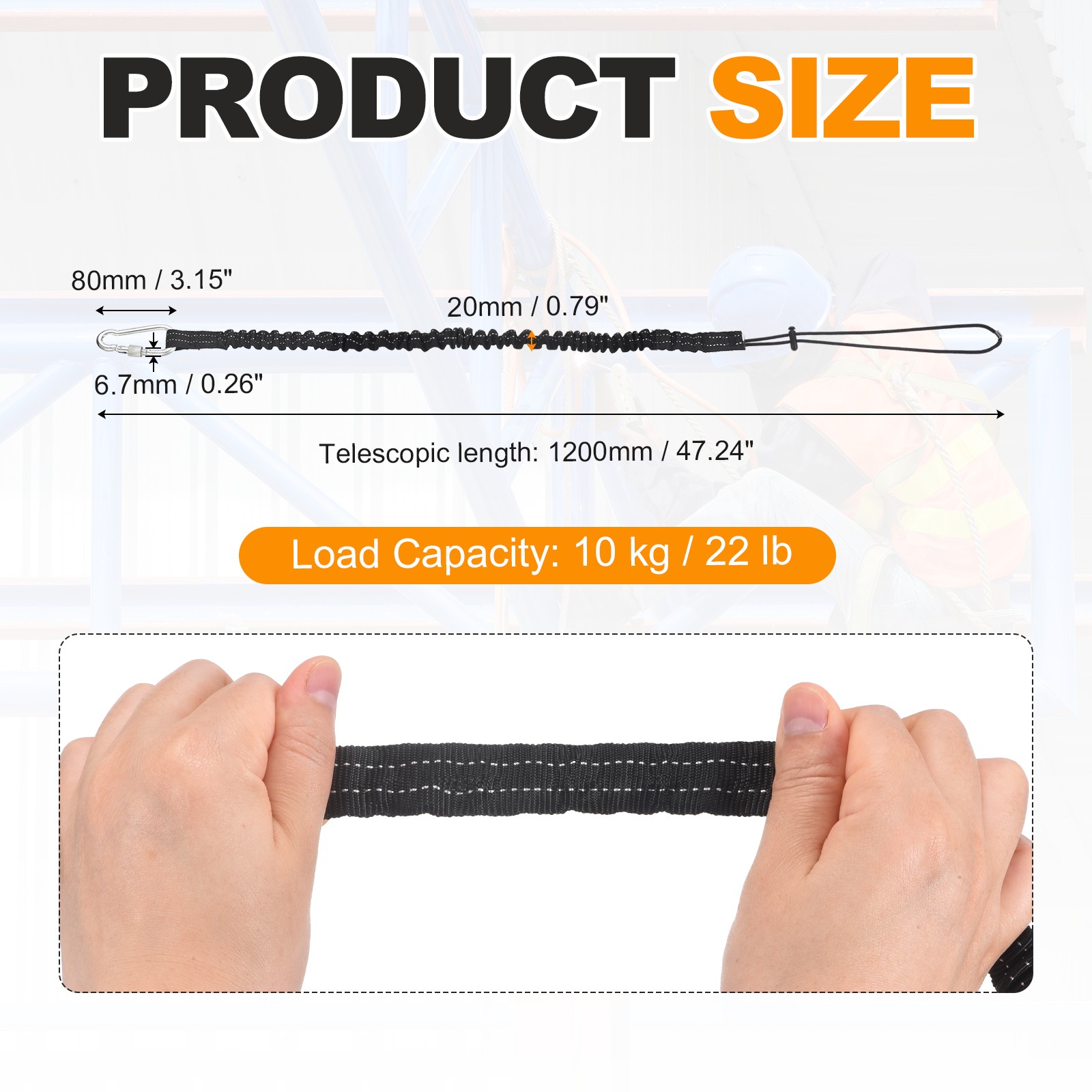 Tool Lanyard with Spiral Hook and Loop End (10kg/22lb), (Black)