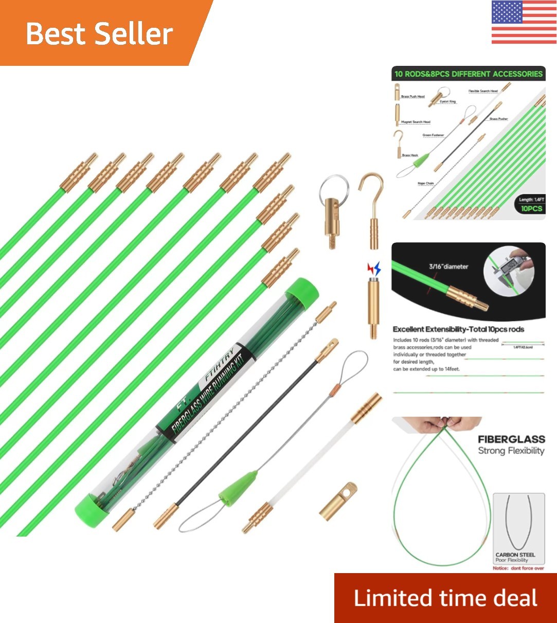 14FT Wire Running Fiberglass Fish Rods Set with Storage Case - Easy Installation