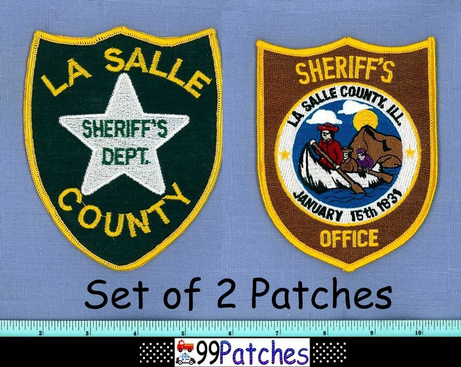 LA SALLE COUNTY SHERIFF (2 Patches LOT OLD+) ILLINOIS Police Patch INDIAN 8K