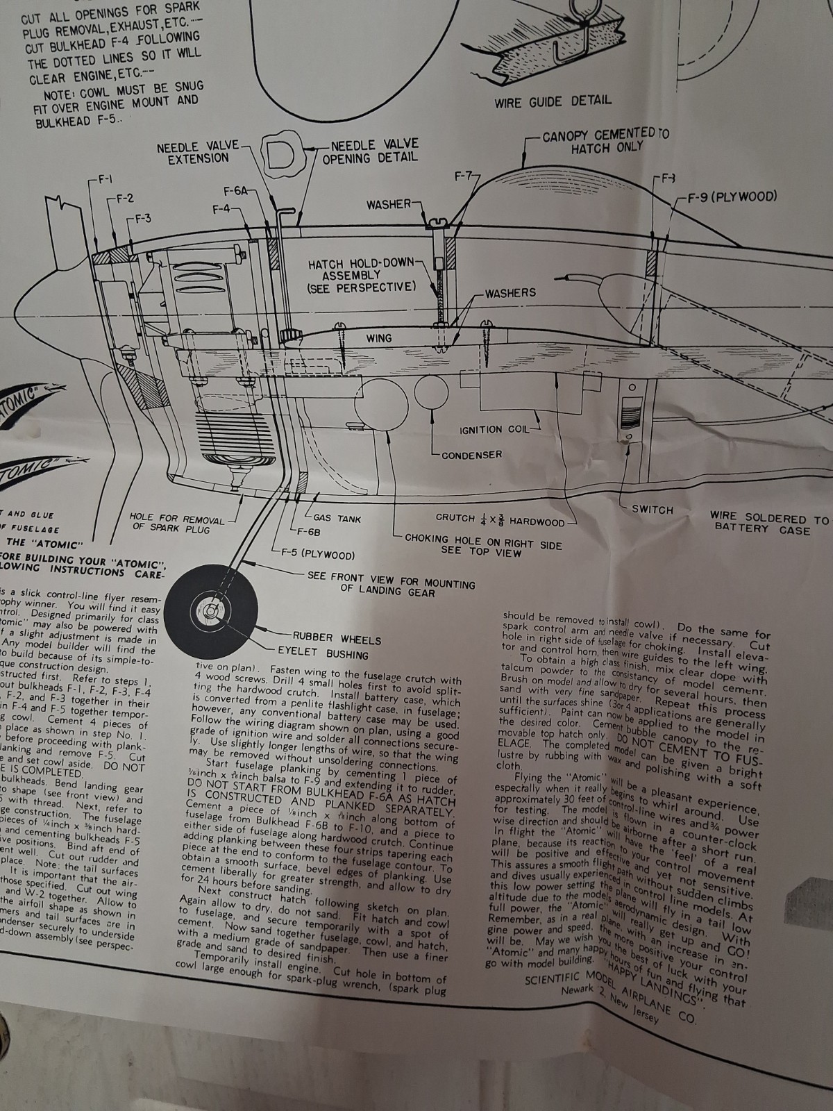 ATOMIC Control Line B Speed Balsa Airplane Plans Only Scientific Model Co