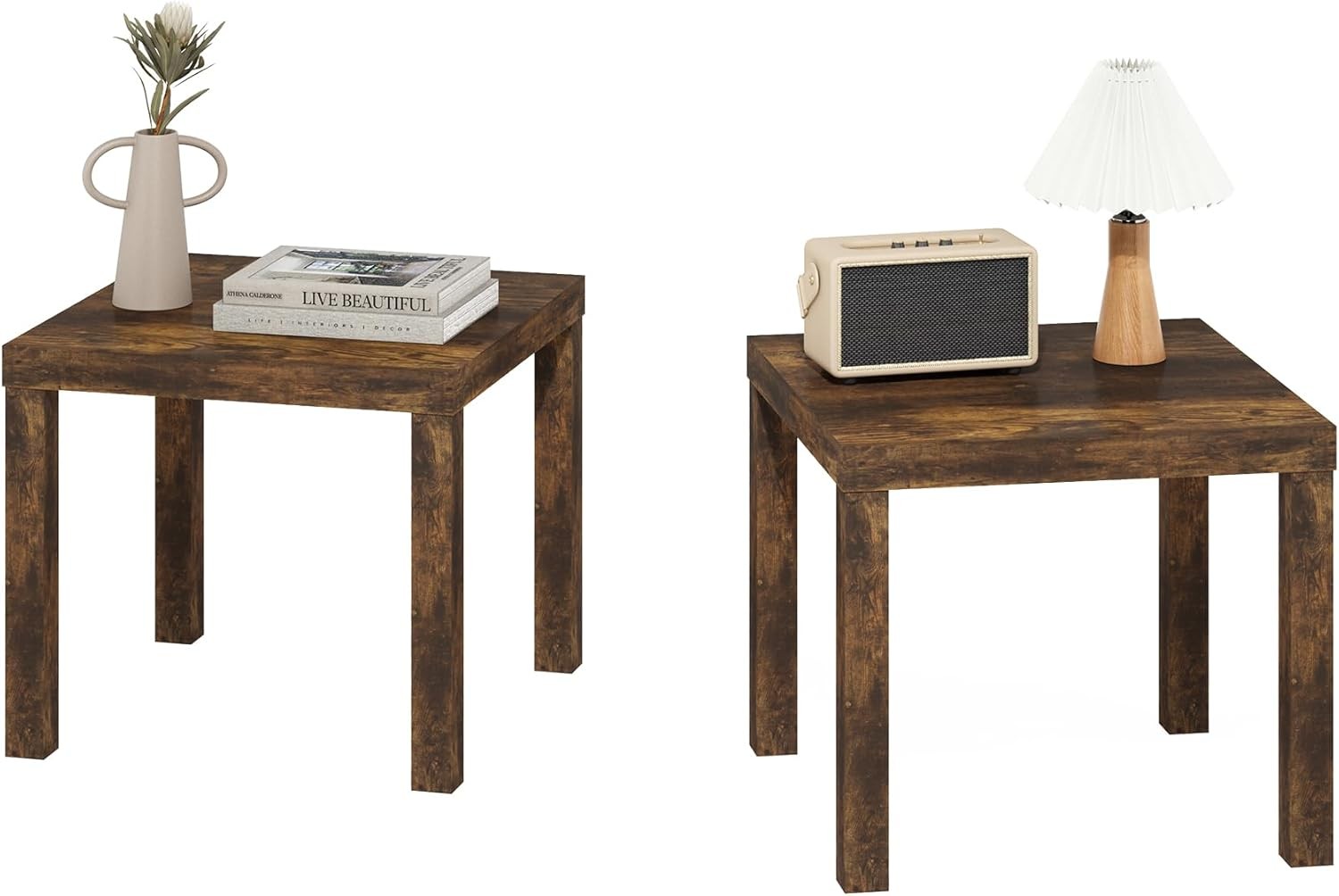 Classic Side Table Set of 2 Square Modern End Table W/ 1.8" Triple Thick