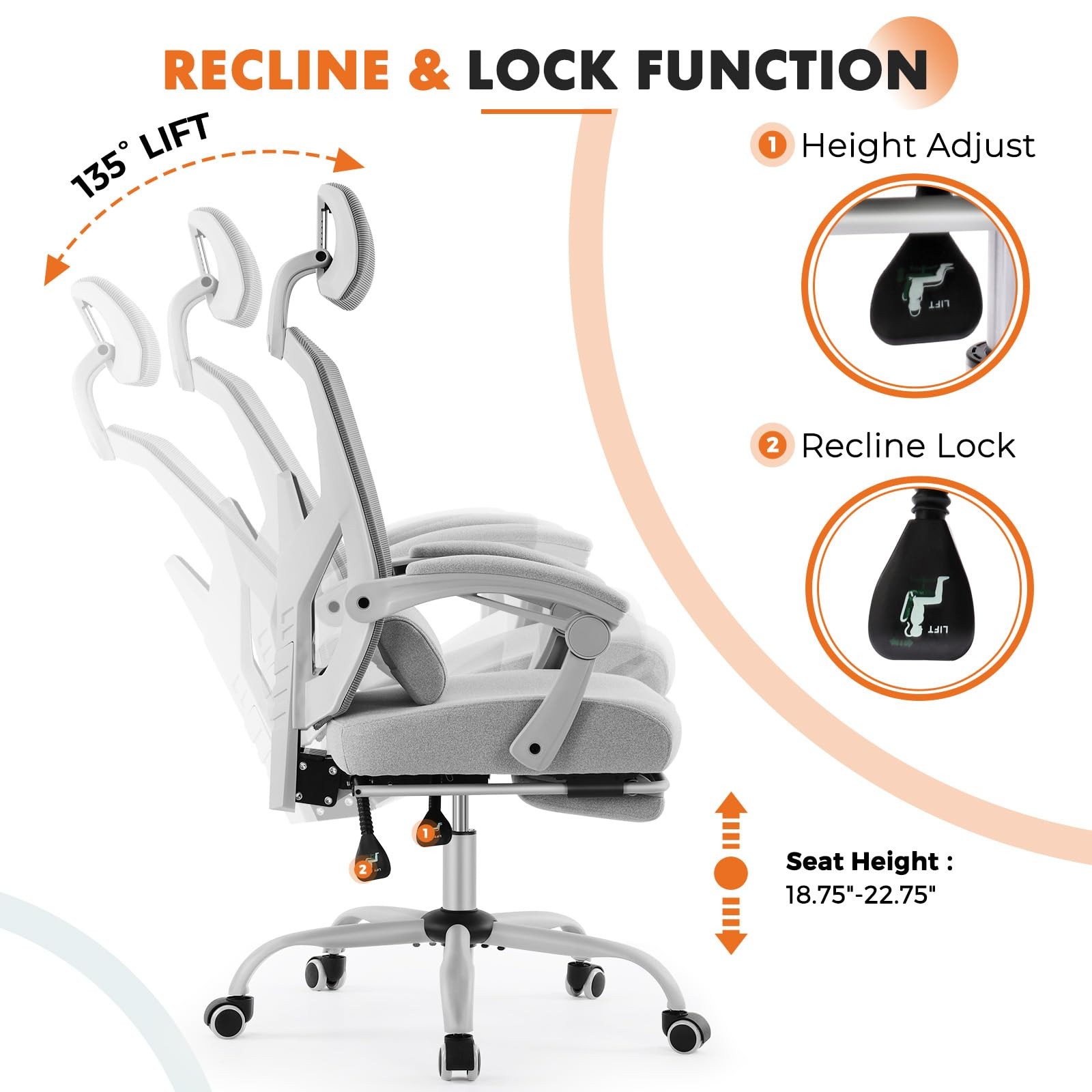 Office Computer Desk Chair with Footrest,Ergonomic High-Back Mesh Rolling Wor...