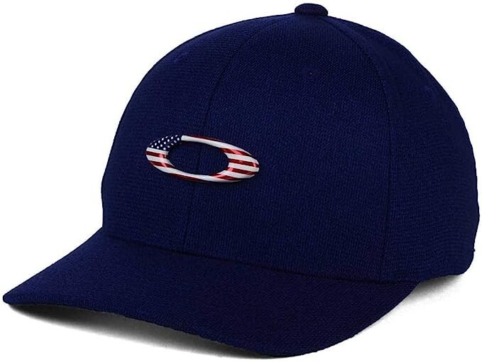Oakley Tincan USA Stretch Hat Flexfit Cap American Flag Fathom Small/Medium New