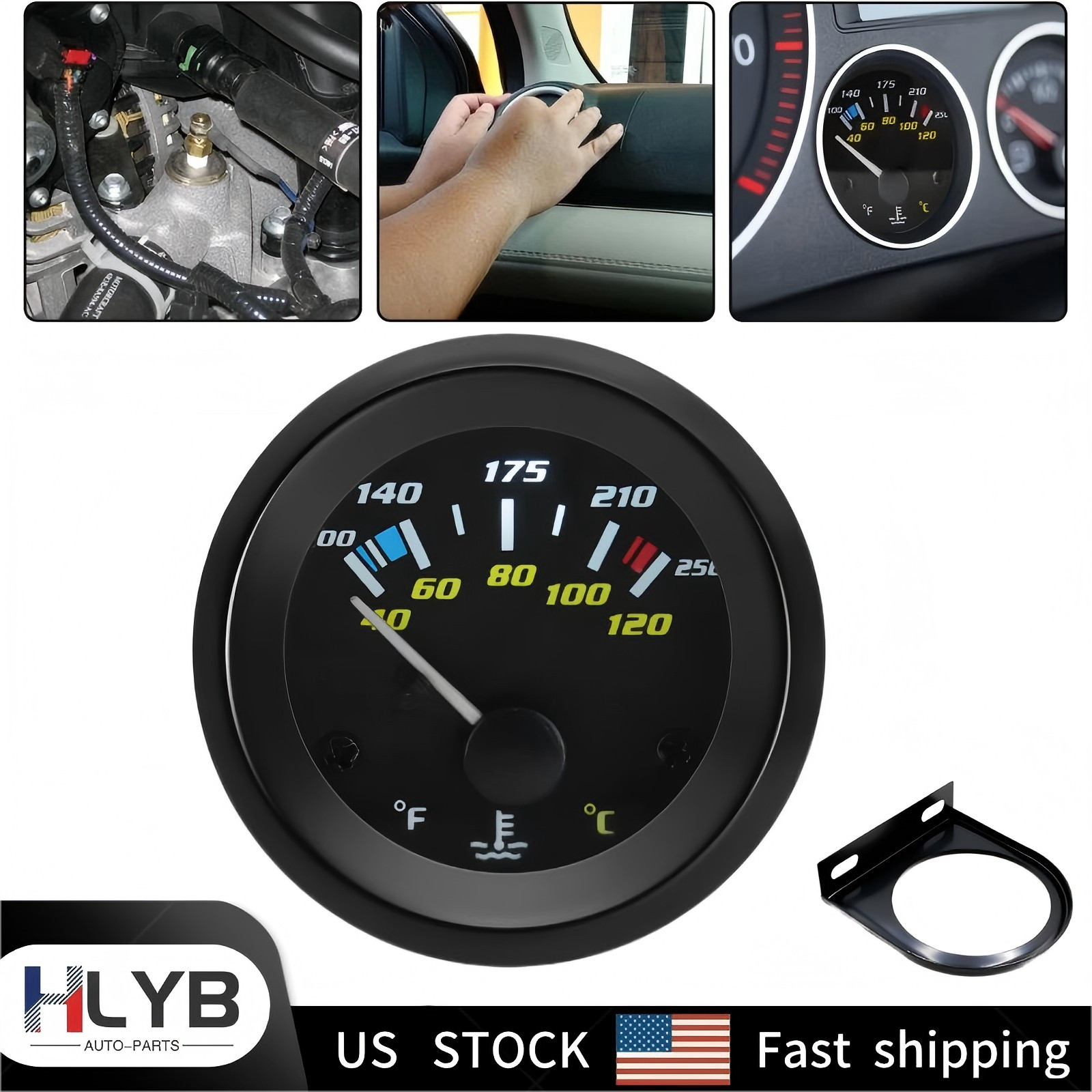 Universal 2" 52mm Pointer Water Temperature Gauge with Sensor 40~120°C&100~250℉