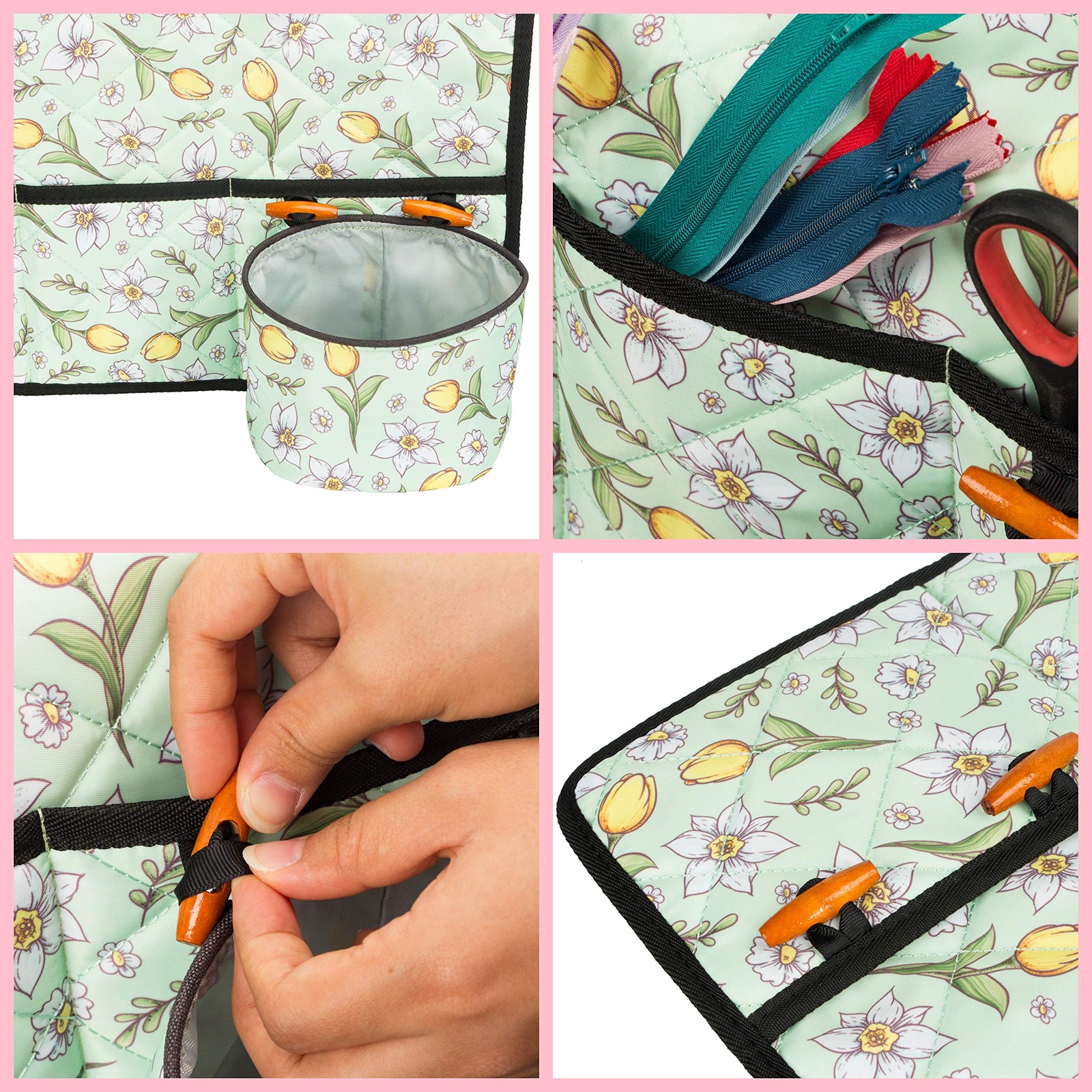 PACMAXI Sewing Machine Pad for Table with 4-Floral With Green Background