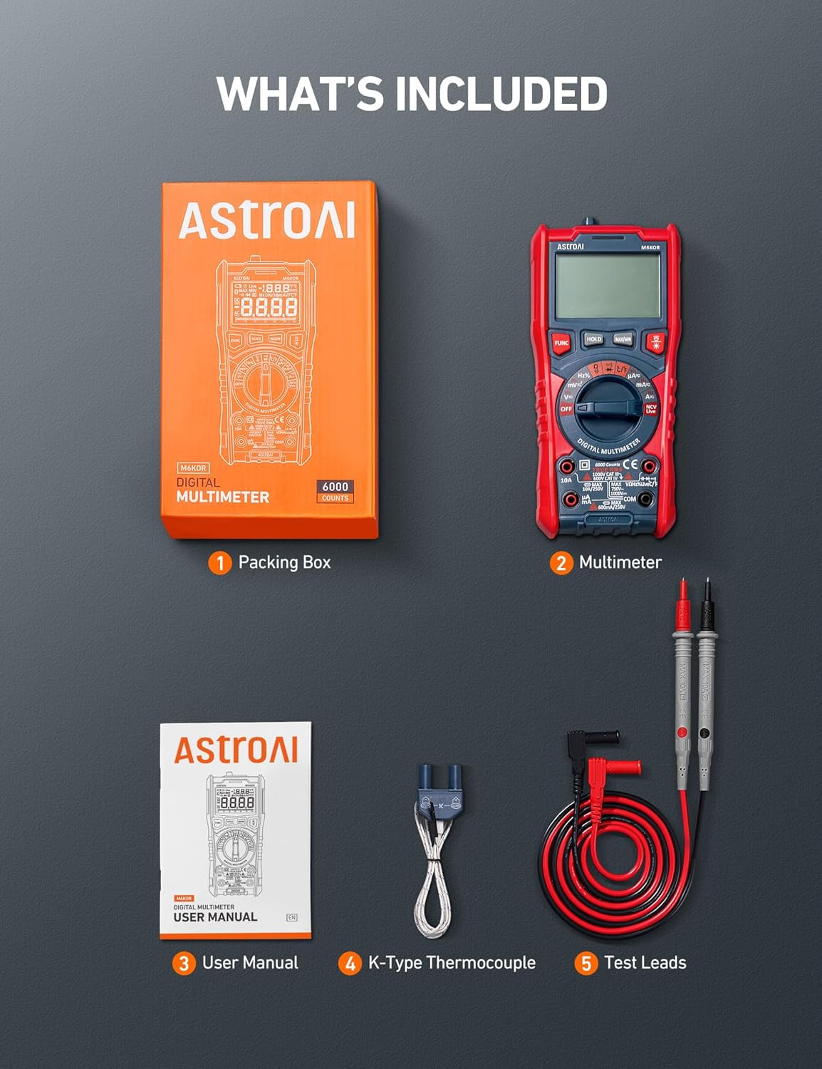 6000 Counts TRMS Auto-Ranging Digital Multimeter, NCV Live Wire Detection, Capac