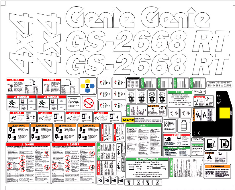 Genie GS-2668RT Scissor (Complete) Decal Kit SN- 44989 to 52759