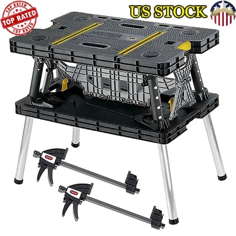 Portable Folding Workbench W/ 12 Inch Clamps Work Table Garage Job Sites New
