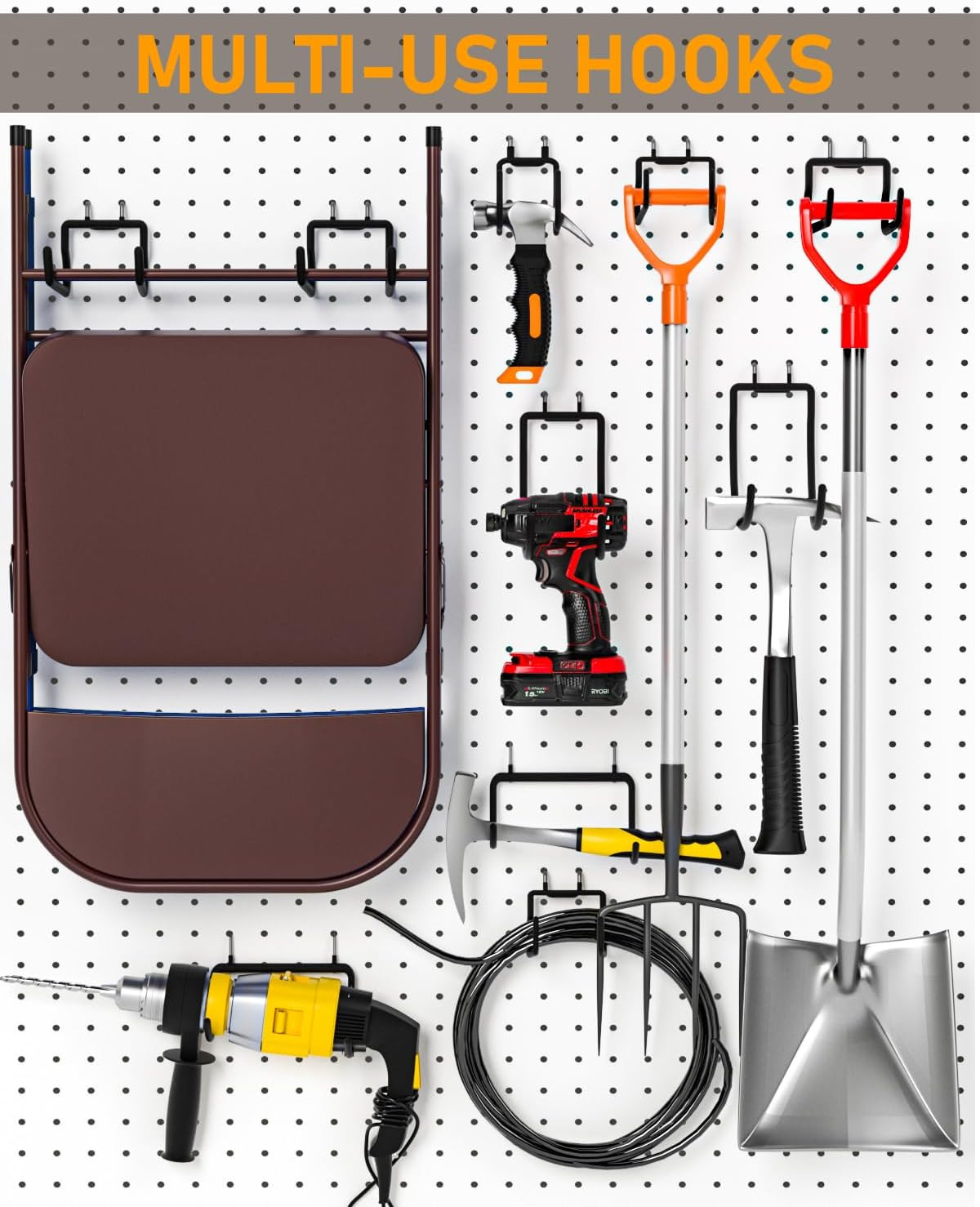 10 Pack Heavy Duty Pegboard Hooks, 1/4" Pegboard Drill Holder Tool Utility Hooks