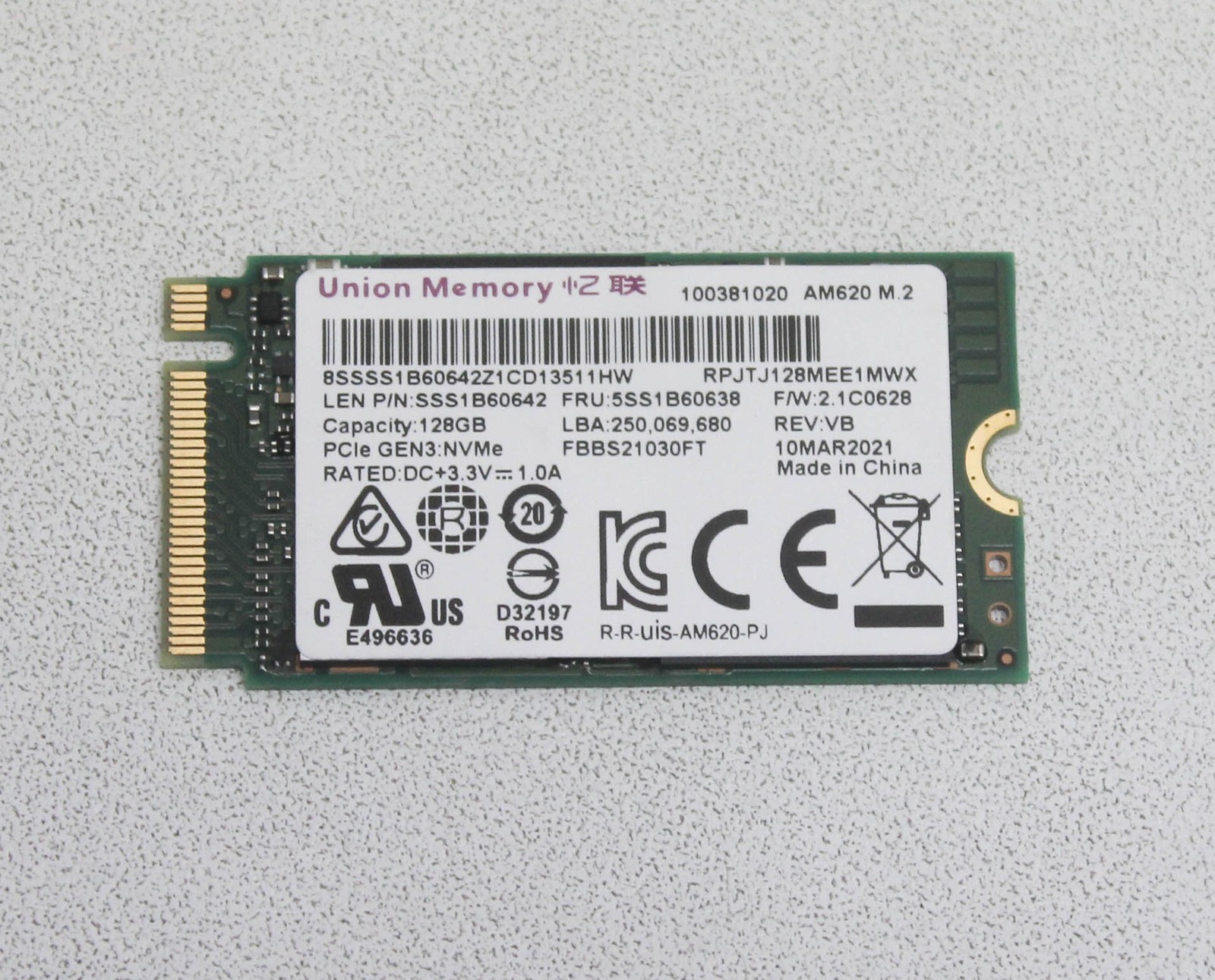 5SS1B60638 Lenovo SSD 128GB M.2 Am620 Dc+3.3V 1.0A Ip Flex 5 13Itl6 "GRADE A"