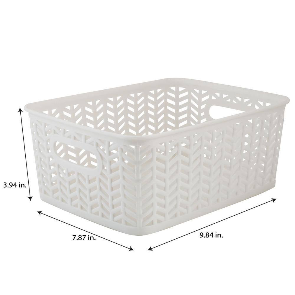 3 Pack Small Herringbone Cube Storage Bin Basket in White