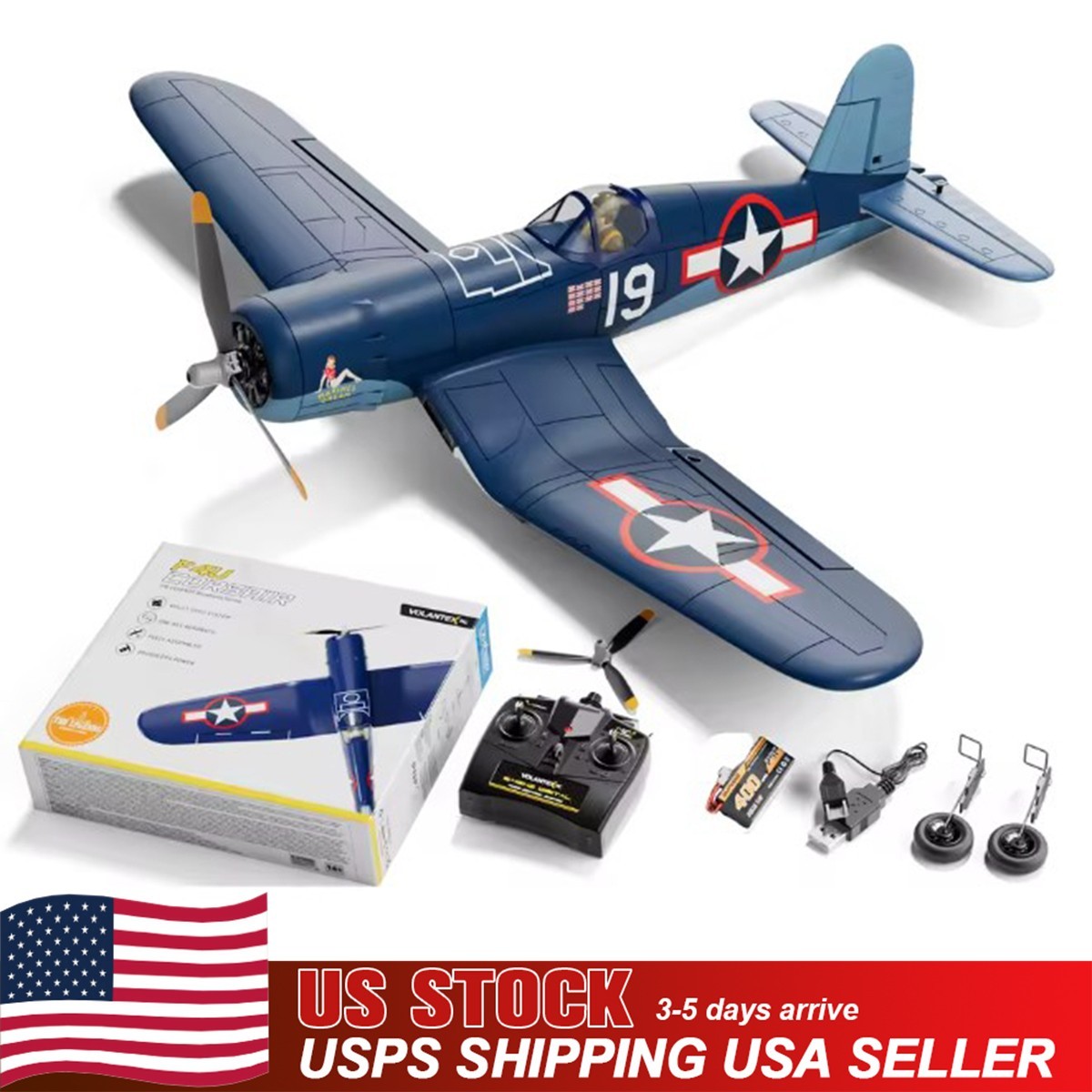 Volantex F4U Corsair RC Plane 2.4Ghz 4CH 500mm Brushless Motor RTF Warbird Model