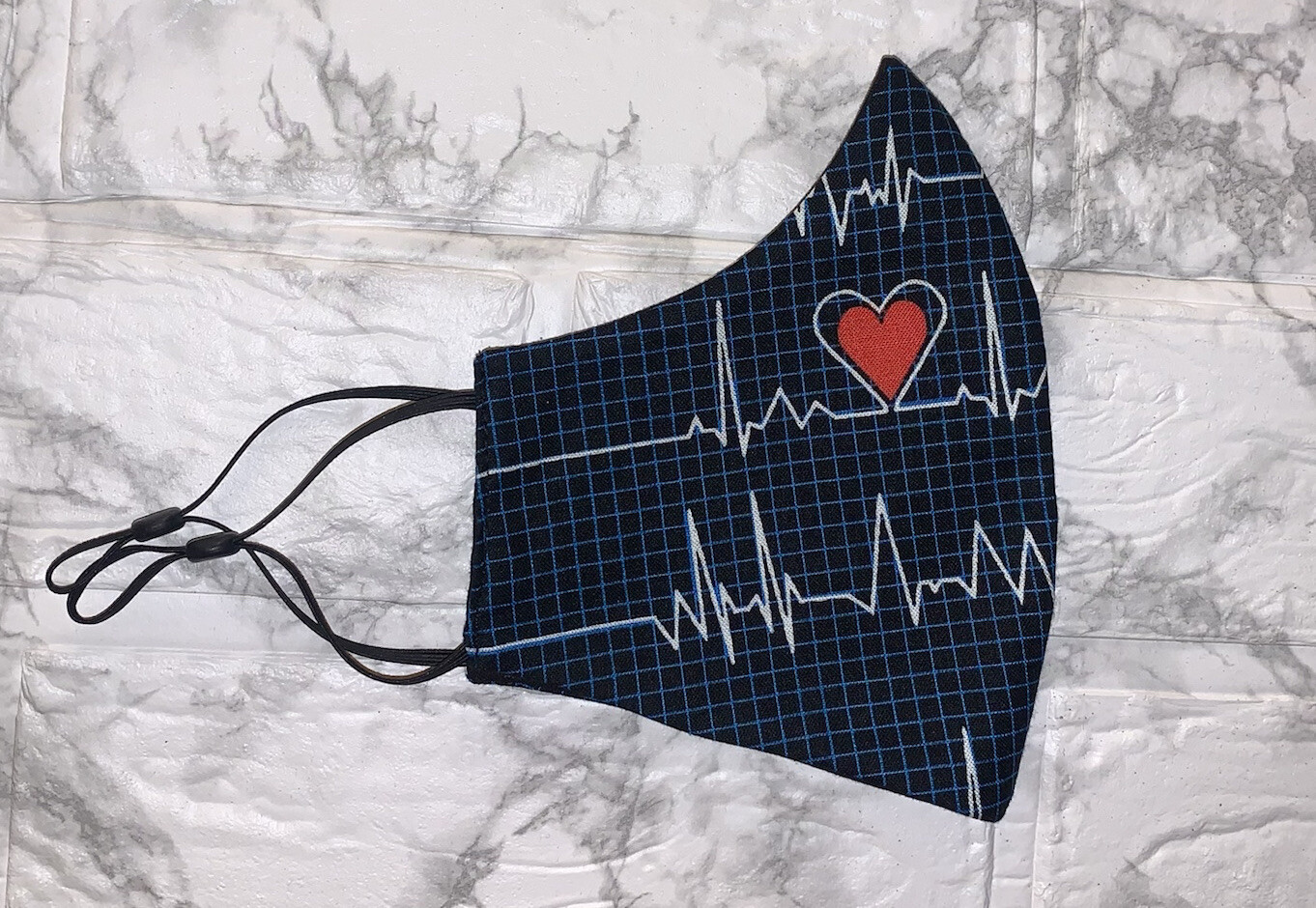 FaceMask HEARTBEAT EKG Nurse Cotton Fabric REVERSIBLE ADJUSTABLE Facemask Adult