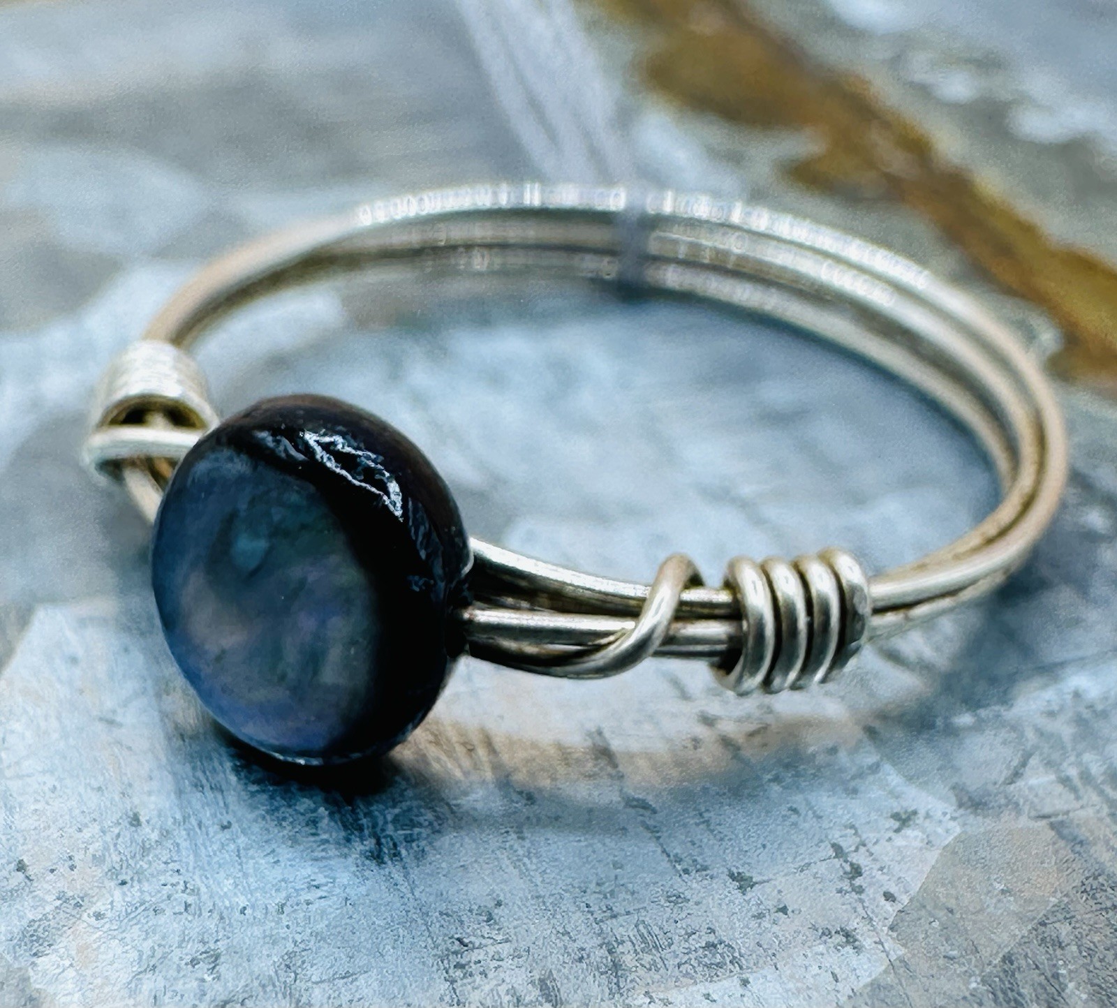 Sterling Silver Wire Wrapped Midnight Bead Ring Size 7