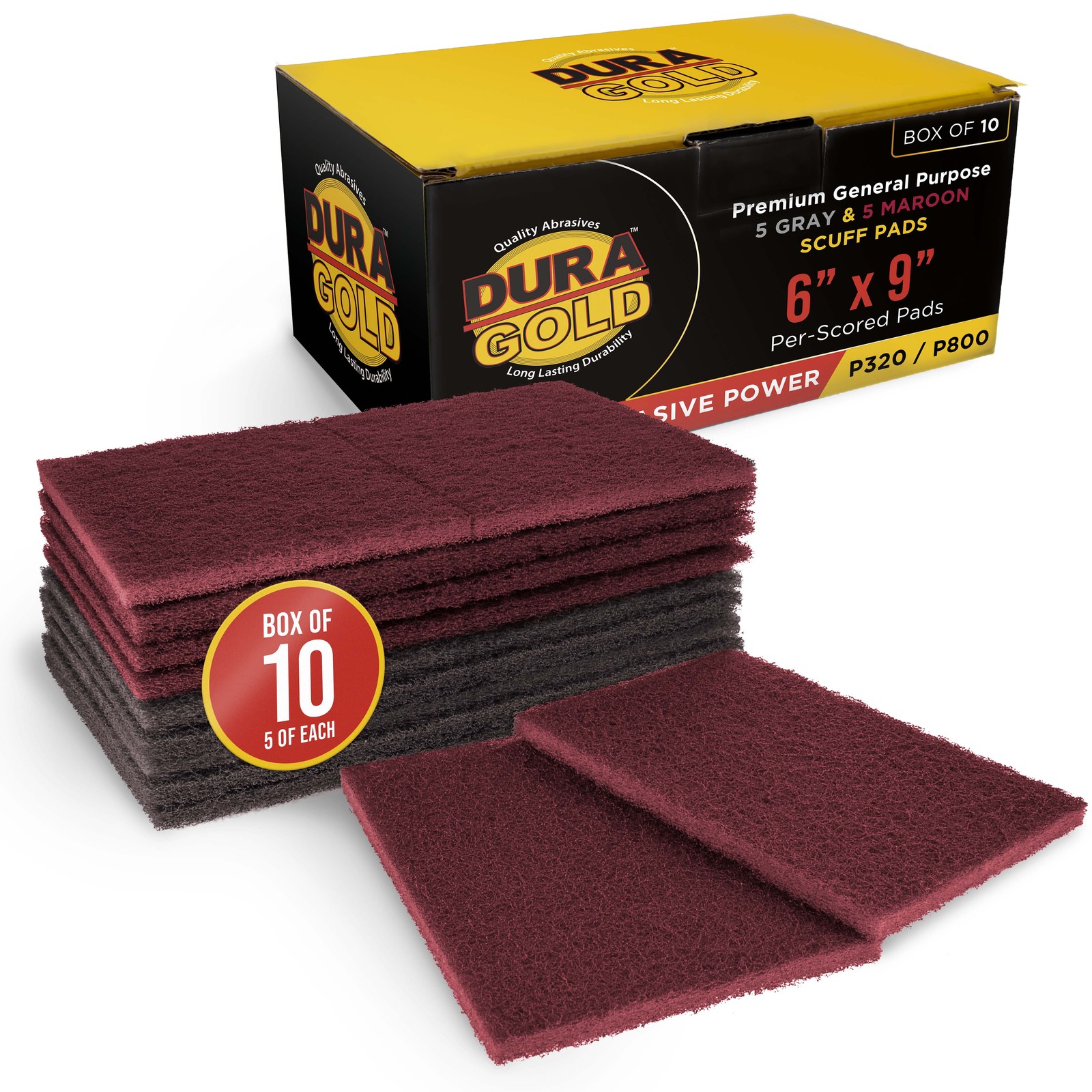 Dura-Gold 5 Maroon & 5 Gray Scuff Pads, Sanding Auto Paint Surface Adhesion Prep