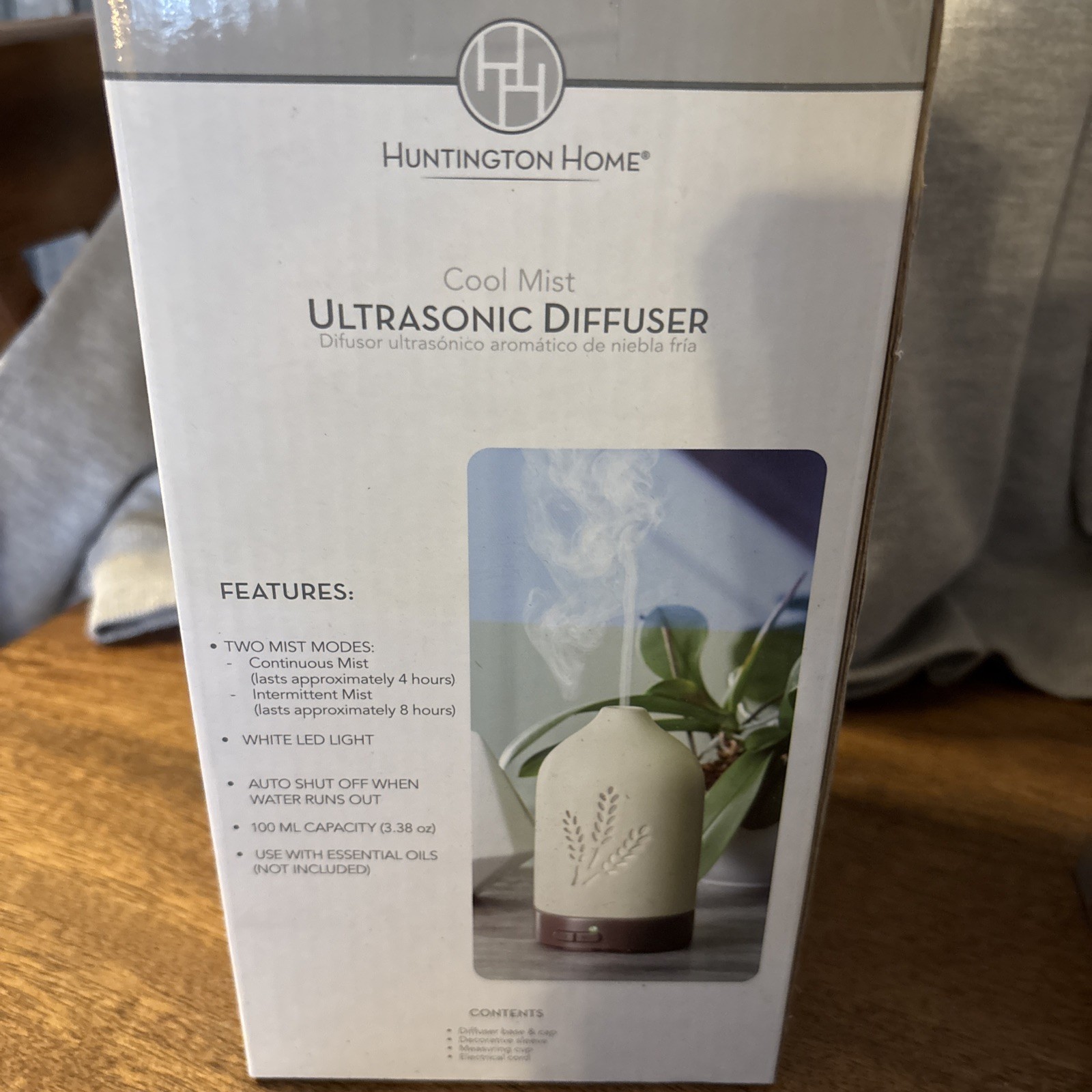 HUNTINGTON HOME COOL MIST ULTRASONIC DIFFUSER NEW Beige Two Mist Modes