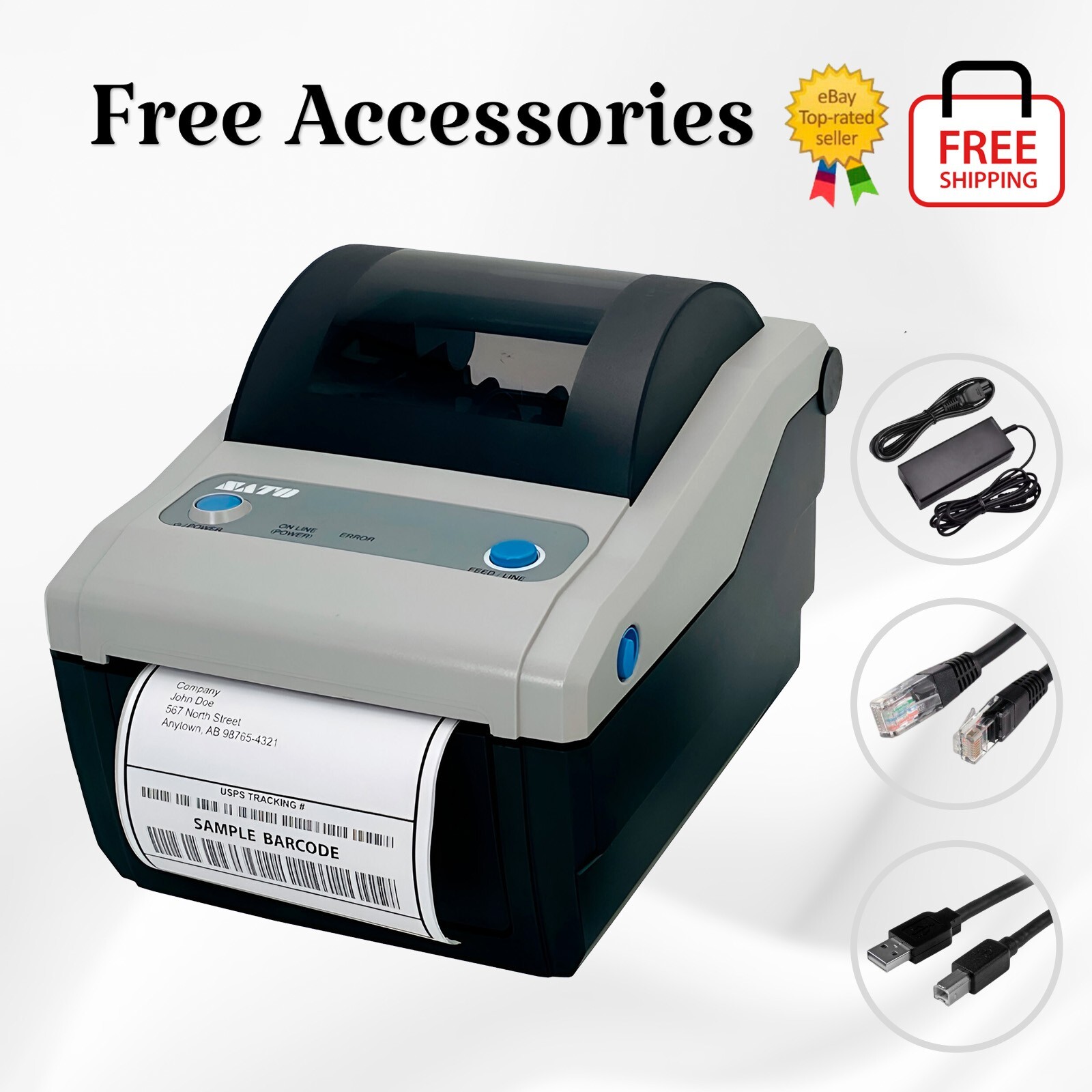 SATO CG412DT-LAN Direct Thermal POS Receipt Tag Printer USB Ethernet BUNDLE