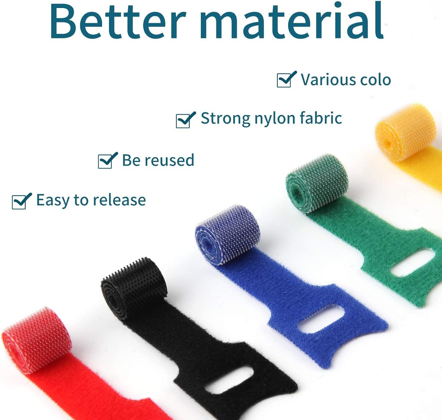 Cable Ties 6 Inch Reusable Hook Loop Fastener Strap Nylon Multicolor 50 Pack ...