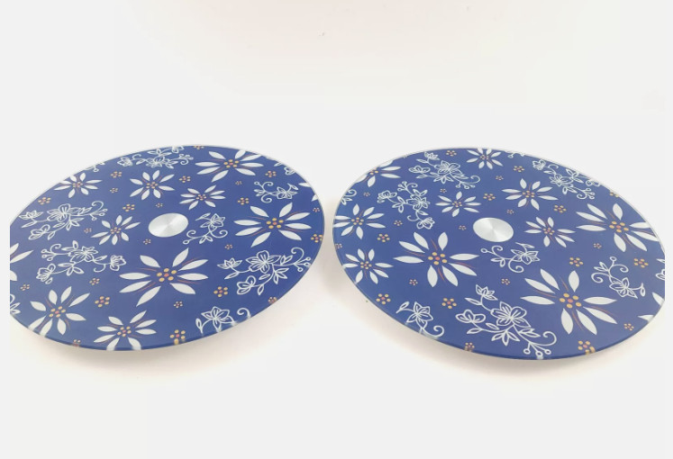 Temp-tations Set of (2) 12" Tempered Glass Lazy Susans Blue New w/defect K57619