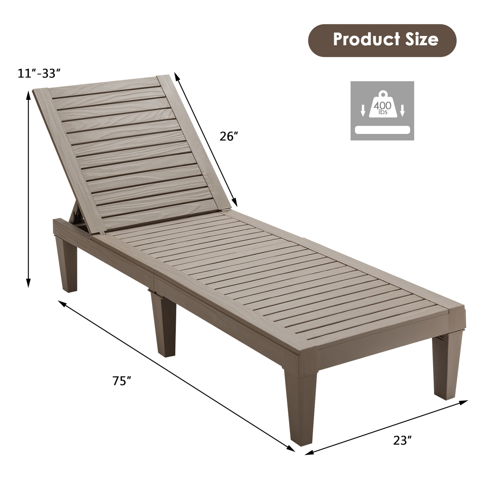 Set of 2 Patio Outdoor Chaise Lounge Chair Recliner w/ Adjustable Backrest Brown