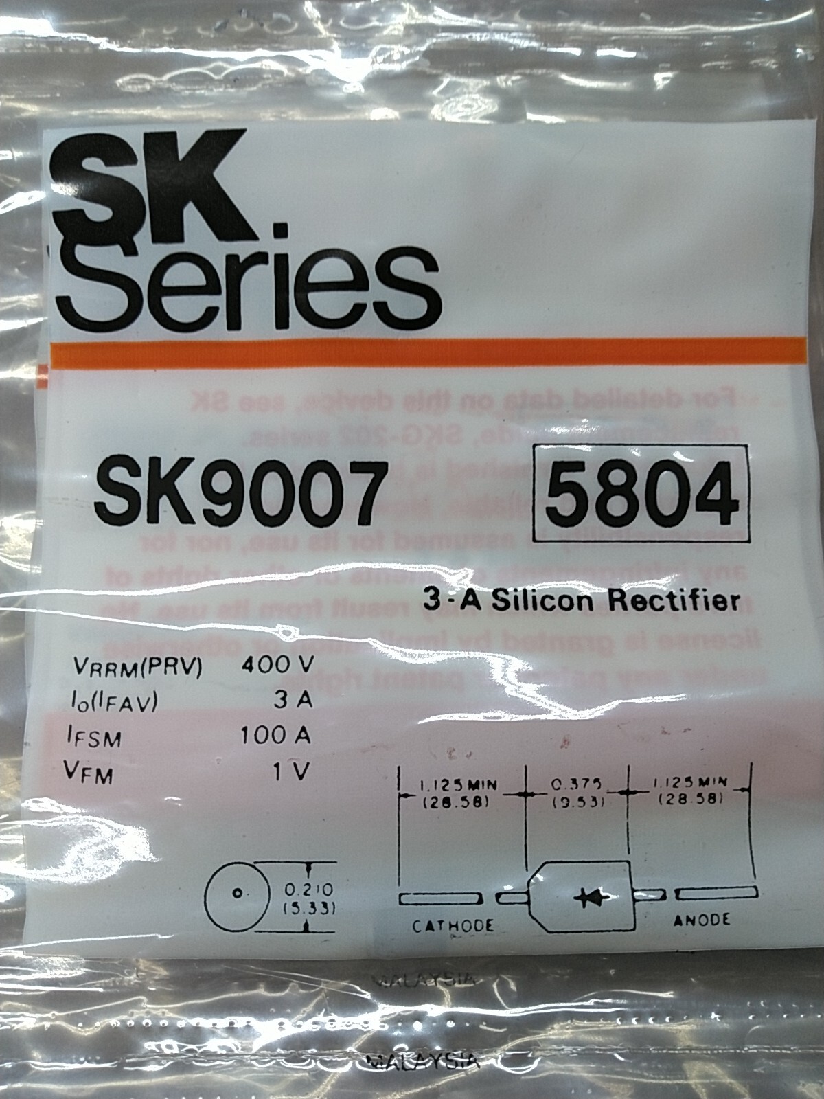 (Lot of 3) Thompson SK9007 3-A Silicon Rectifier