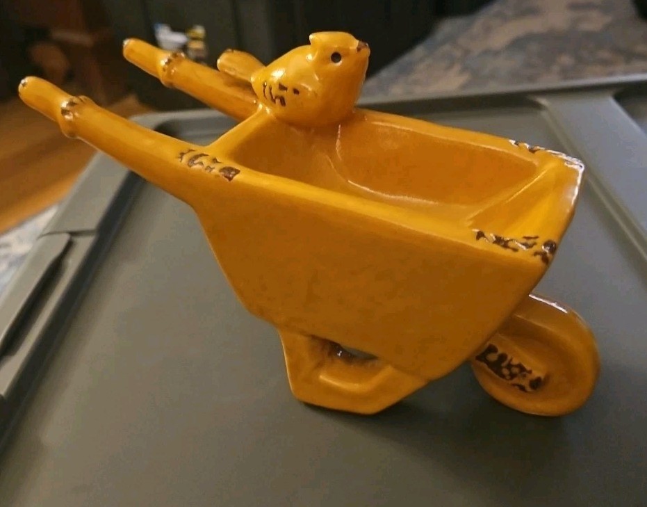 Vintage MCM Bird On Wagon Planter  Light Brownish Beige