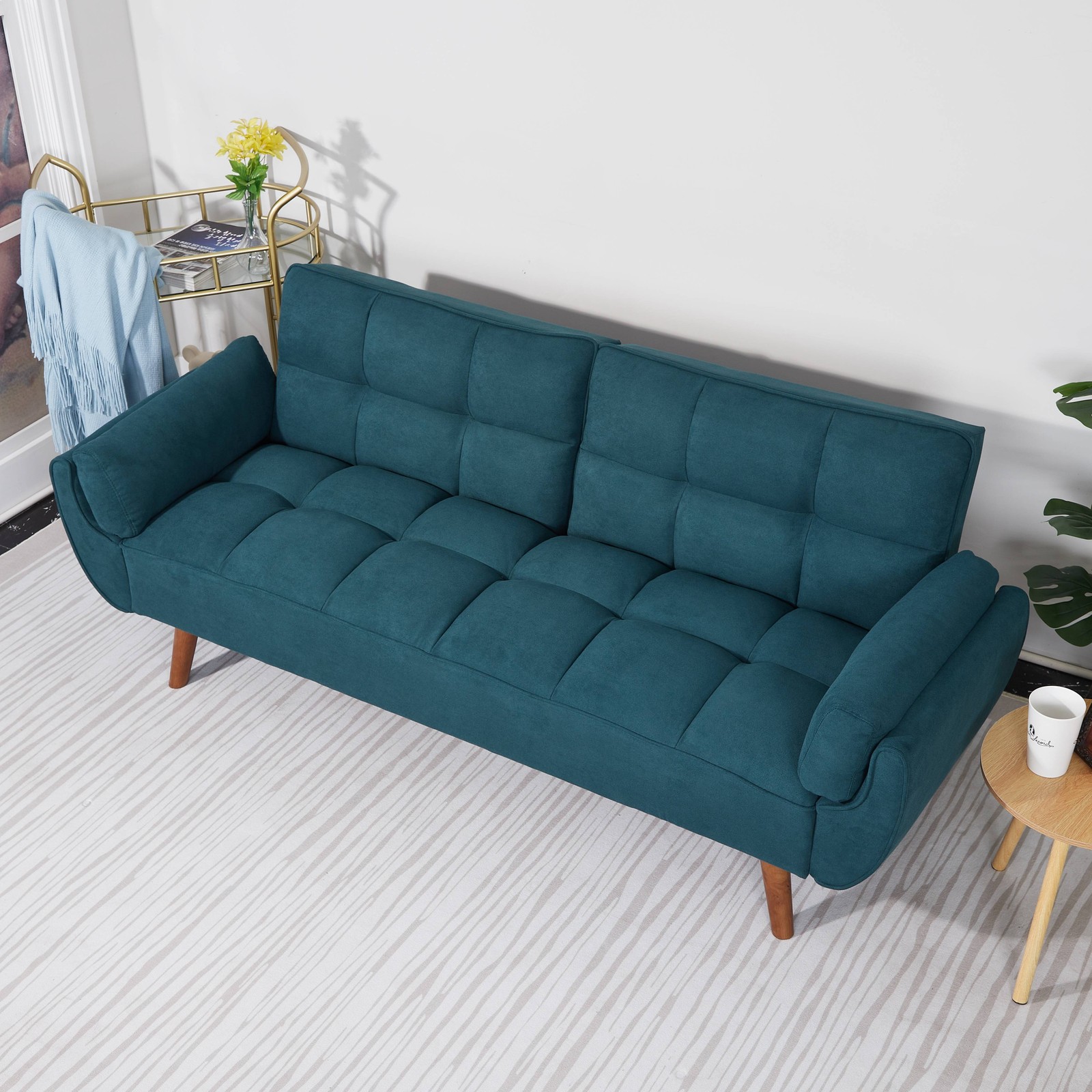 Green Velvet Convertible Loveseat Sleeper Sofa Adjustable Backrest Folding Bed