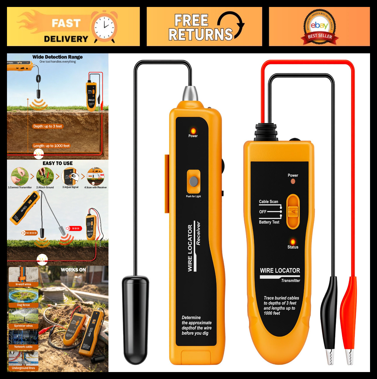 Underground Wire Locator & Fault Finder for Buried Cables, Fast Short Detection,