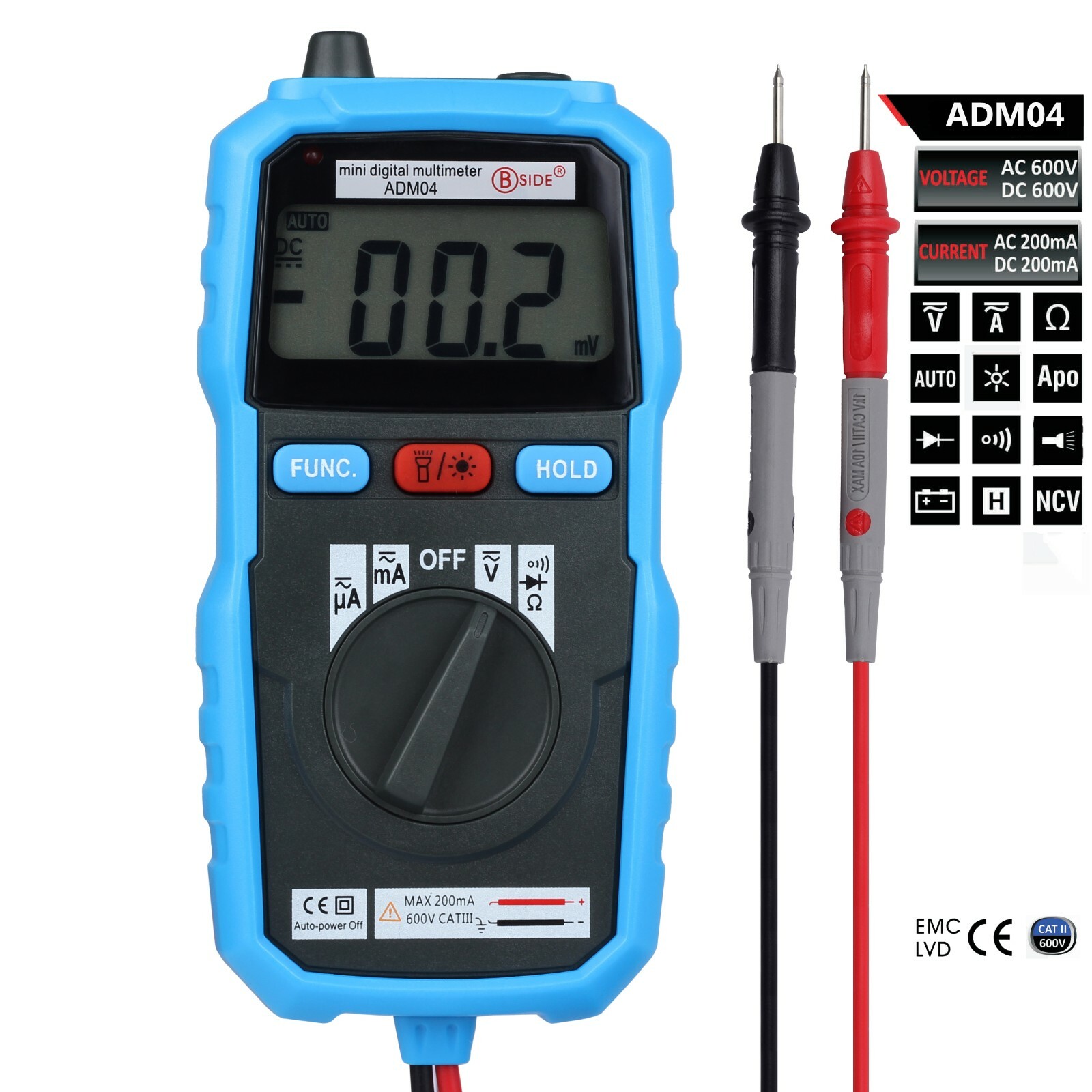 BSIDE ADM04 Mini Digital Auto Range Non-Contact Multimeter Voltage Current USA
