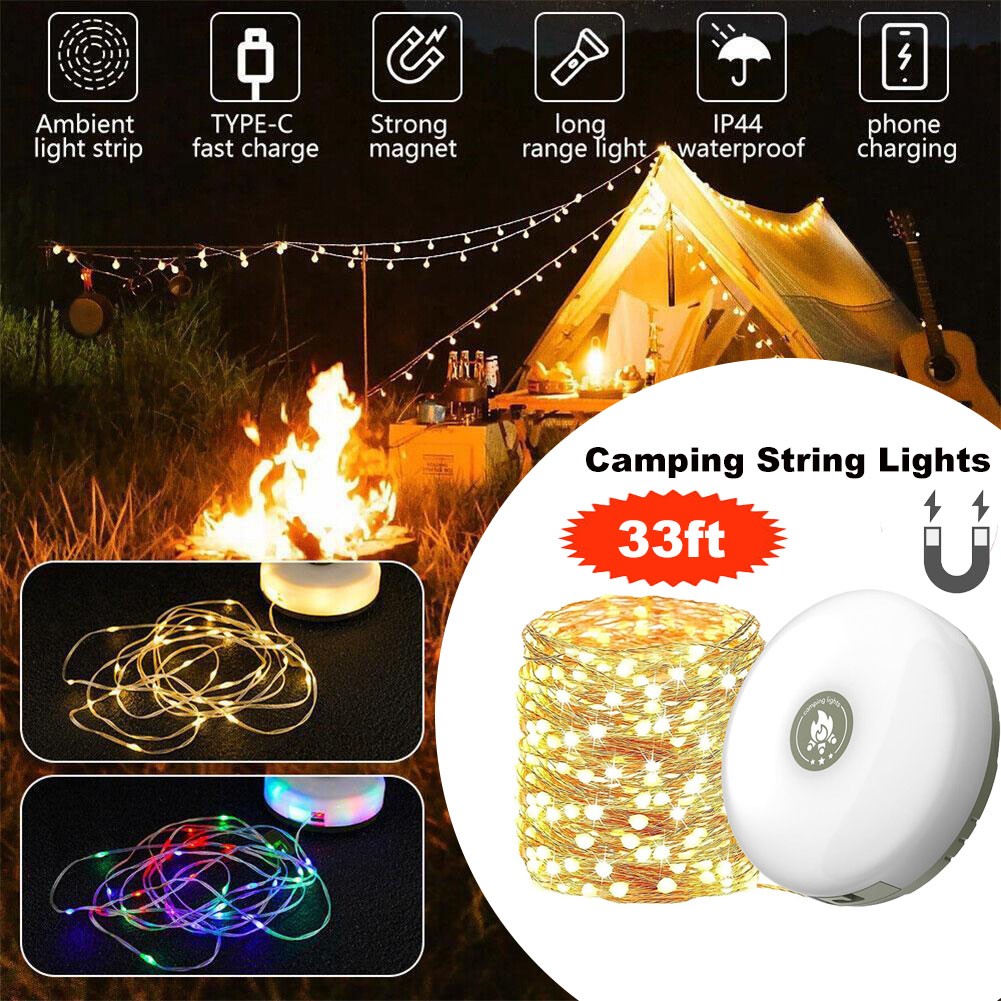 Camping String Lights USB Rechargeable LED Tents Light Lamps Outdoor Magnetic US