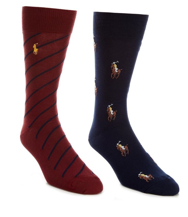 Polo Ralph Lauren Men’s 2-Pack Dress Socks 24-7 Blue Polo Player & Striped