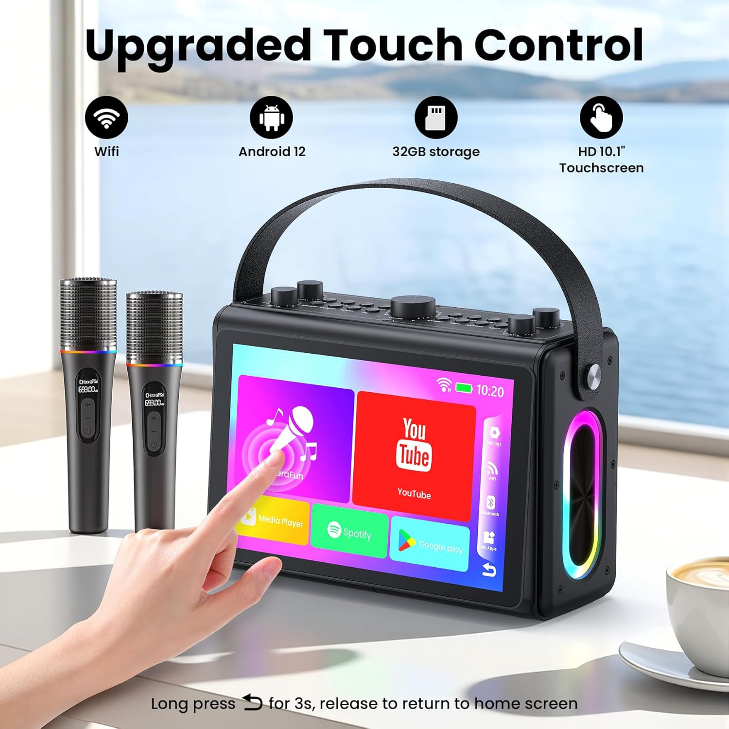 Portable Karaoke Machine with 10.1" HD Screen & 2 Wireless Microphones