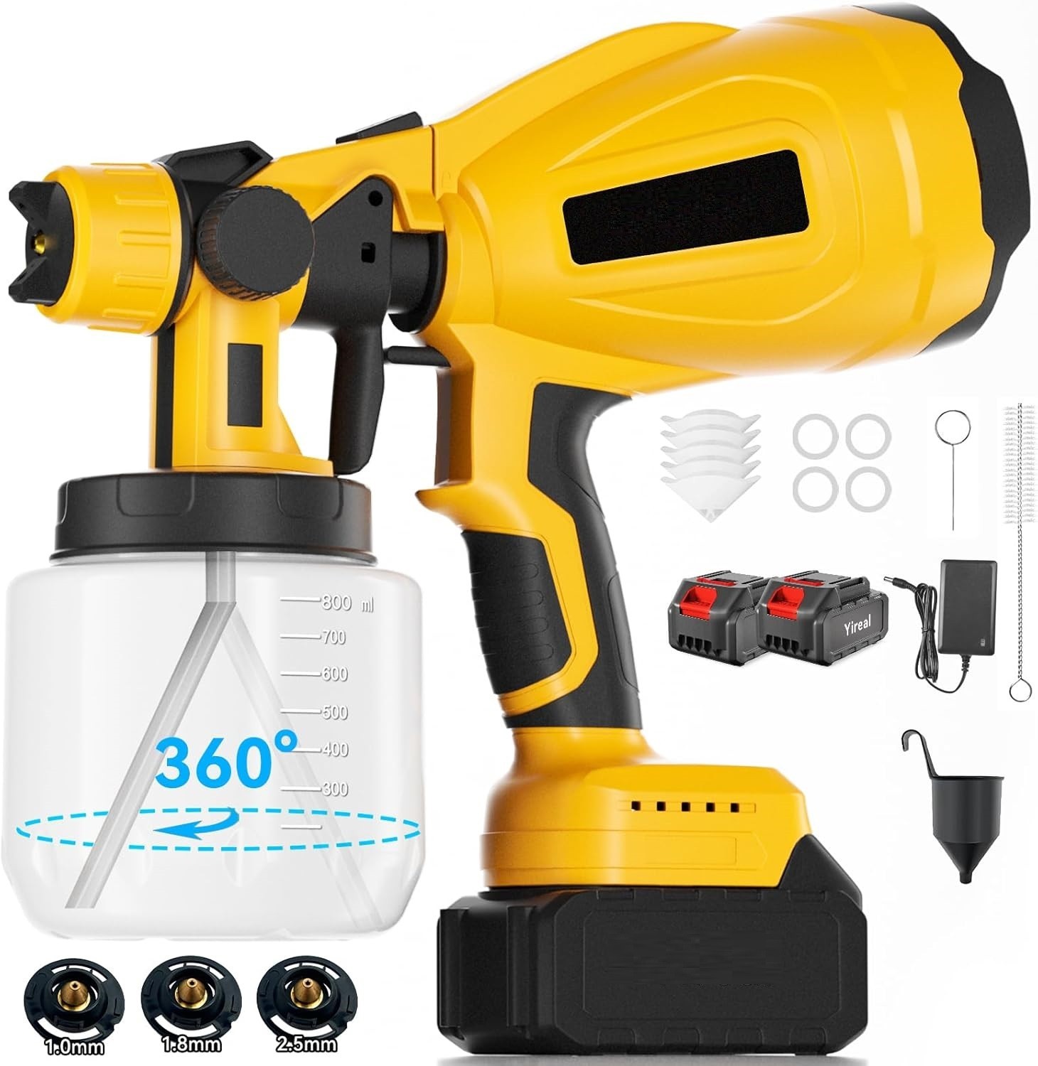 Pulverizador de pintura inalambrico batería 2 recipientes de 2000 mAh y 2 800 ml