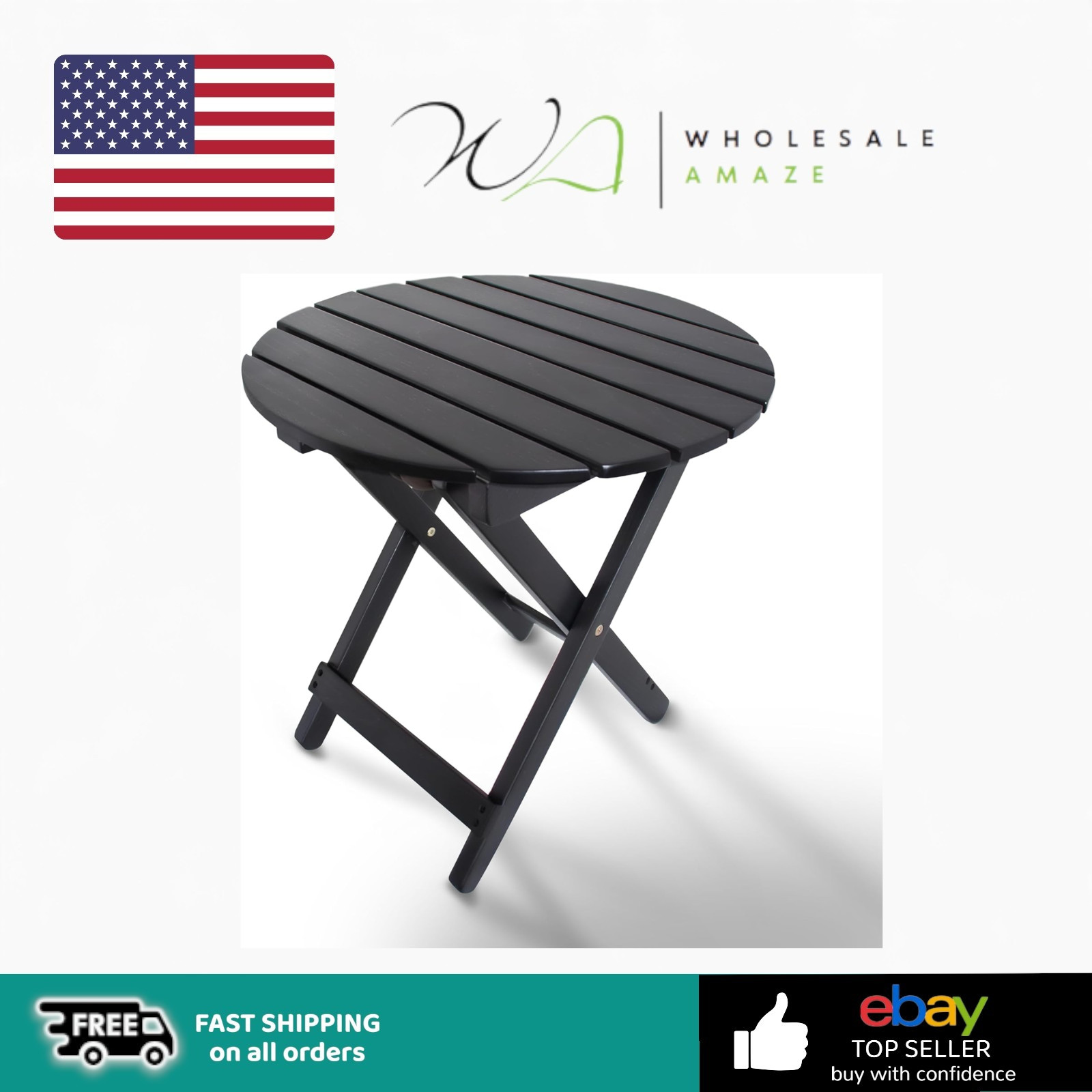 HOMESTEAD Folding Adirondack Round Table, Patio Side Table, FSC Acacia Wood