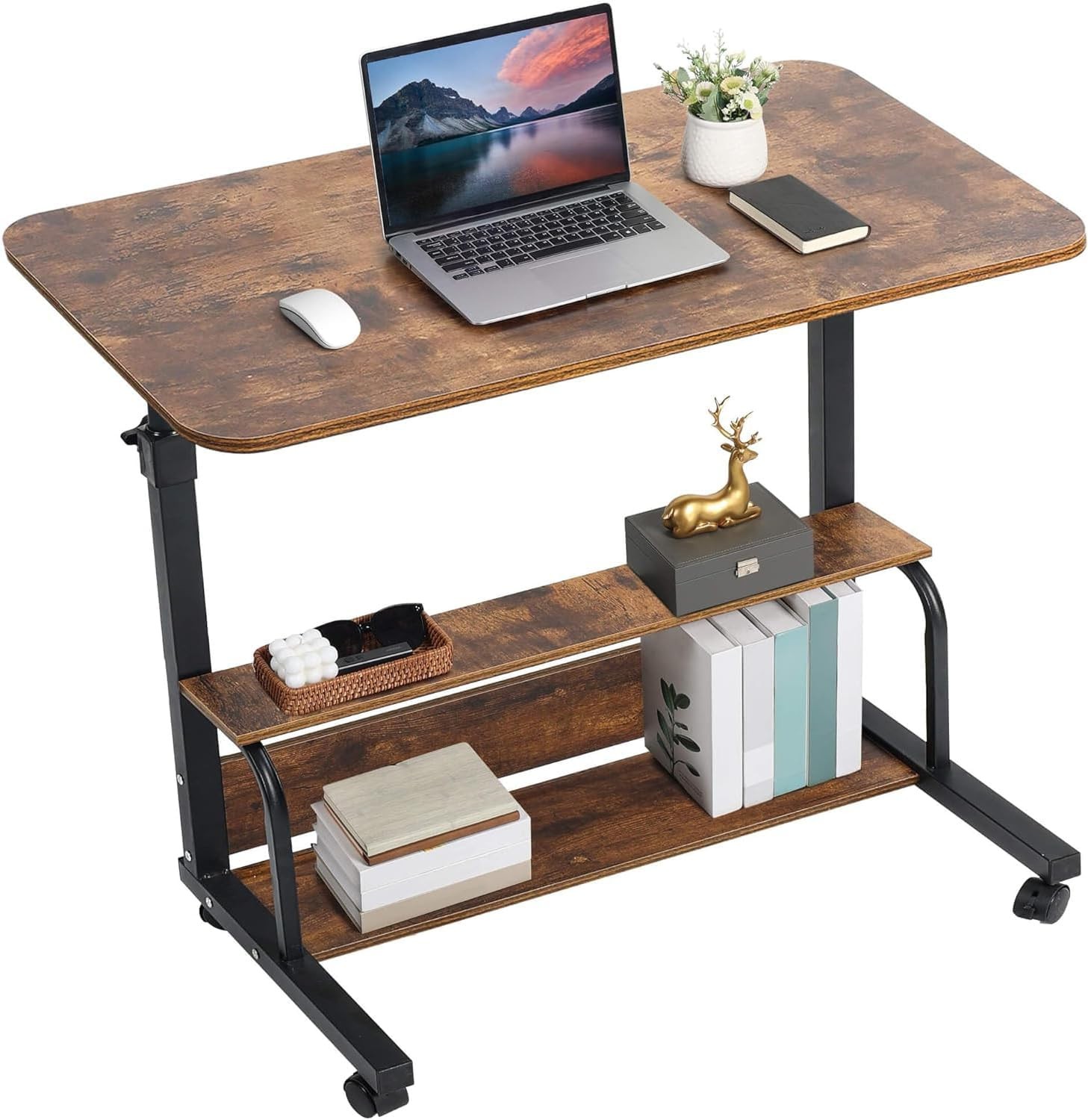 Adjustable Height Mobile Computer Desk Small Space Rolling Writing W/ Wheels