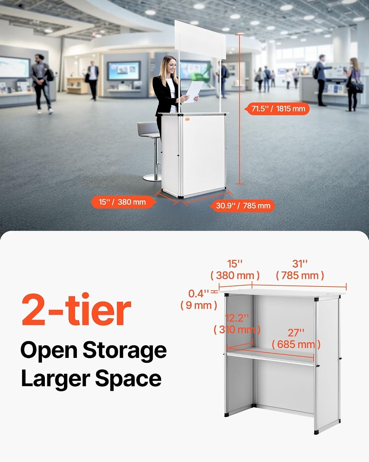 Versatile Display Exhibition Counter Stand in White - Quick Assembly & Storage