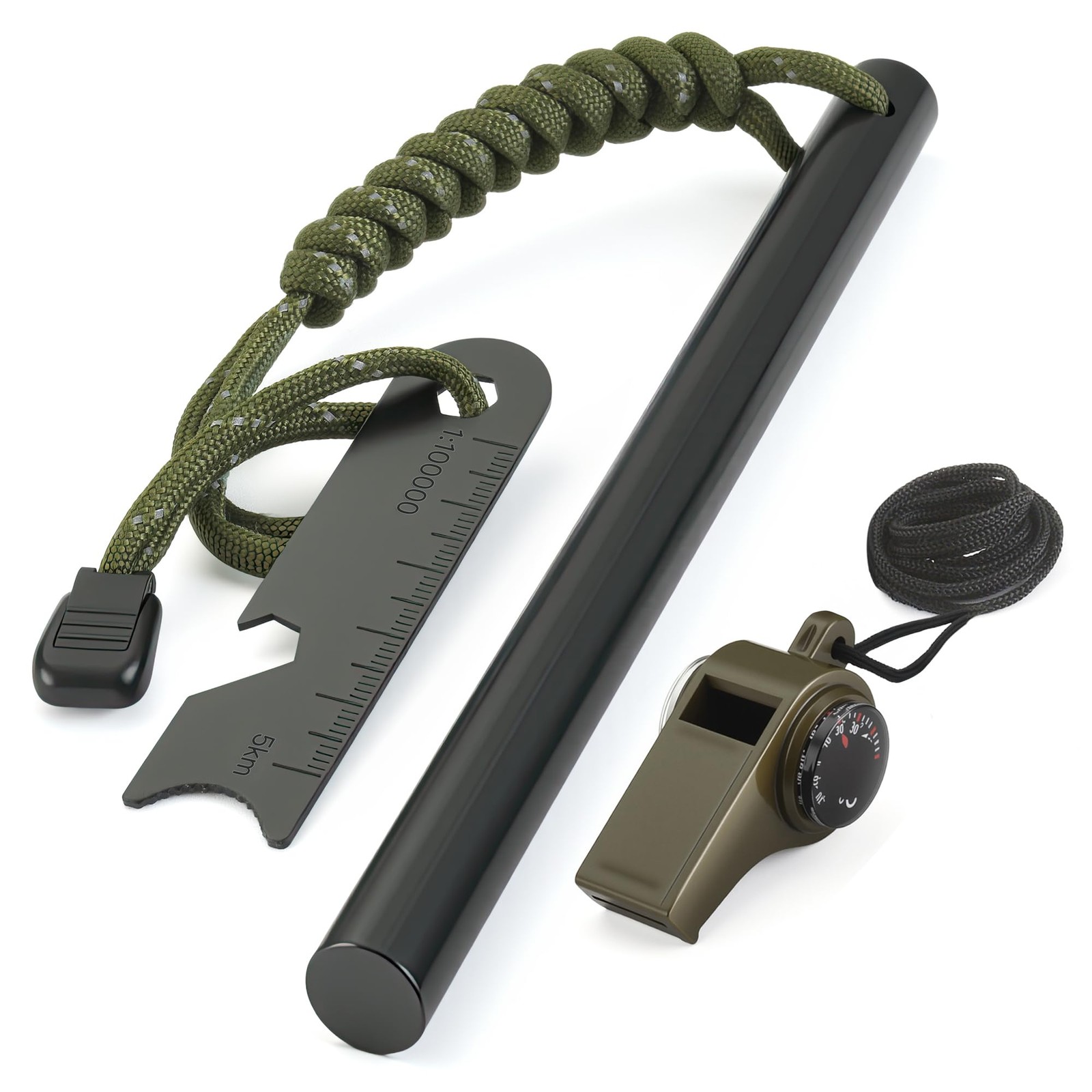 Daco Min 6" x 1/2" Drilled Ferro Rod Fire Starter Kit - Large black