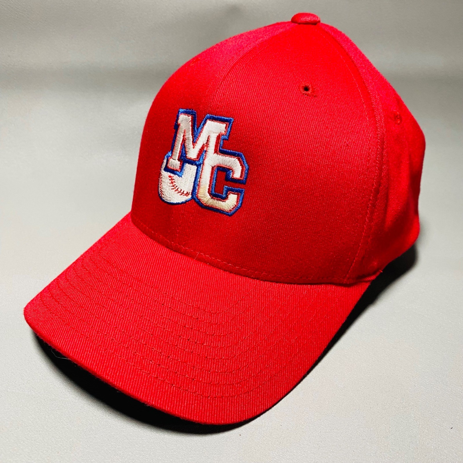 Flexfit MC Baseball Cap Red Fitted Size S M Baseball Stitch Logo Adjustable Hat
