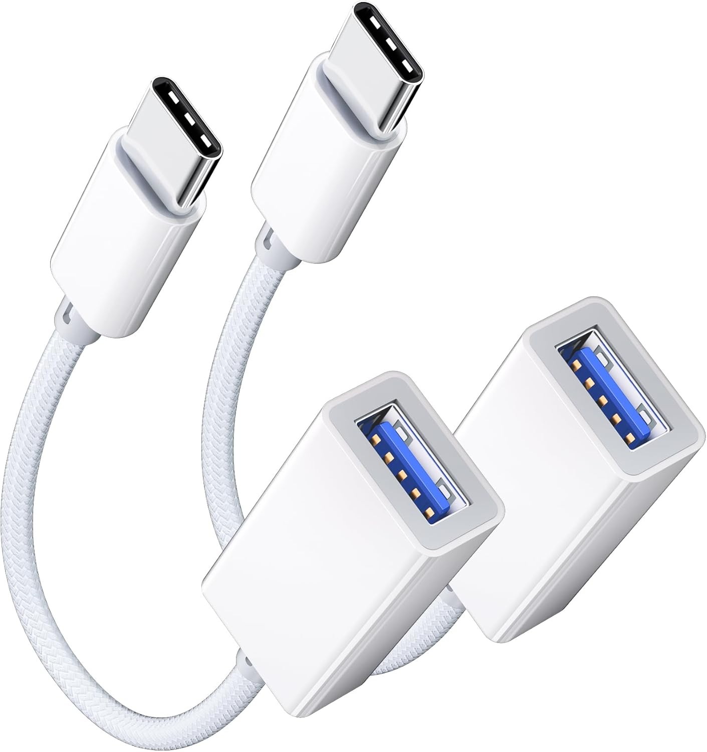 USB C to 3.0 Adapter [2 Pack], C Male Female OTG Cable White