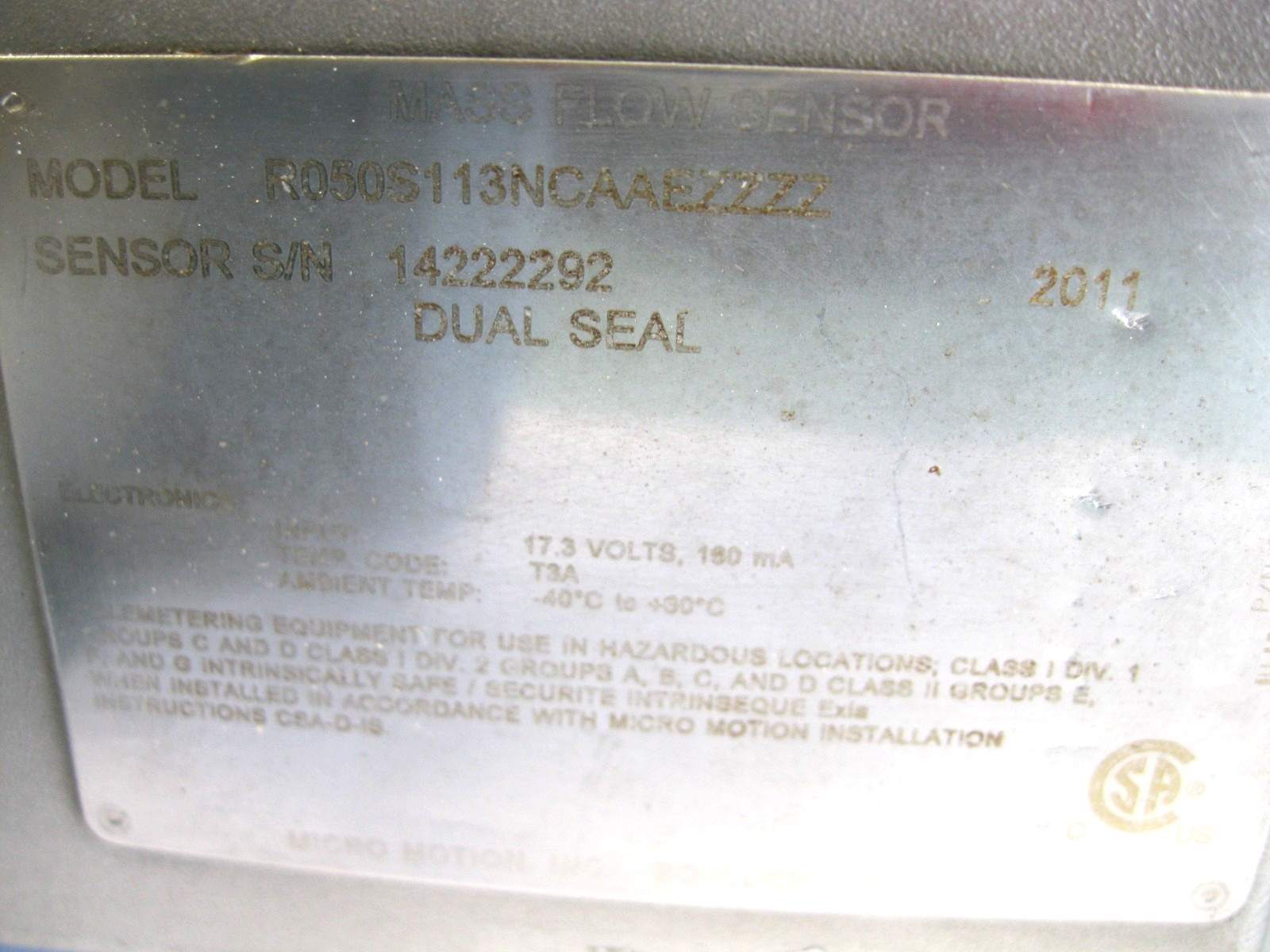 1/2" 150# Micro Motion R050 Mass Flow Sensor 1700 Transmitter CALIBRATED C10