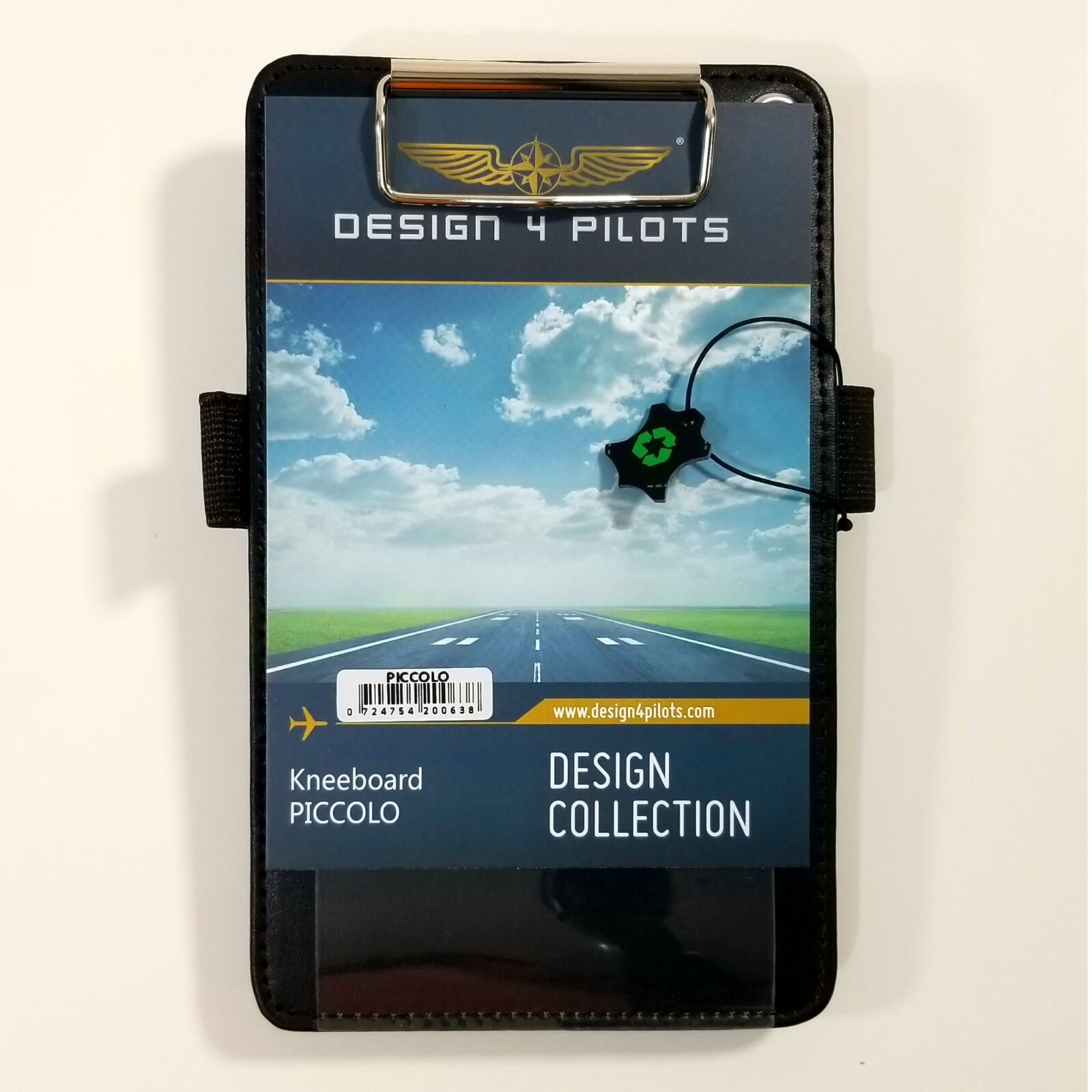 DESIGN 4 PILOTS® Compact Pilot's Kneeboard — Black Eco-Leather w/ Velcro Strap