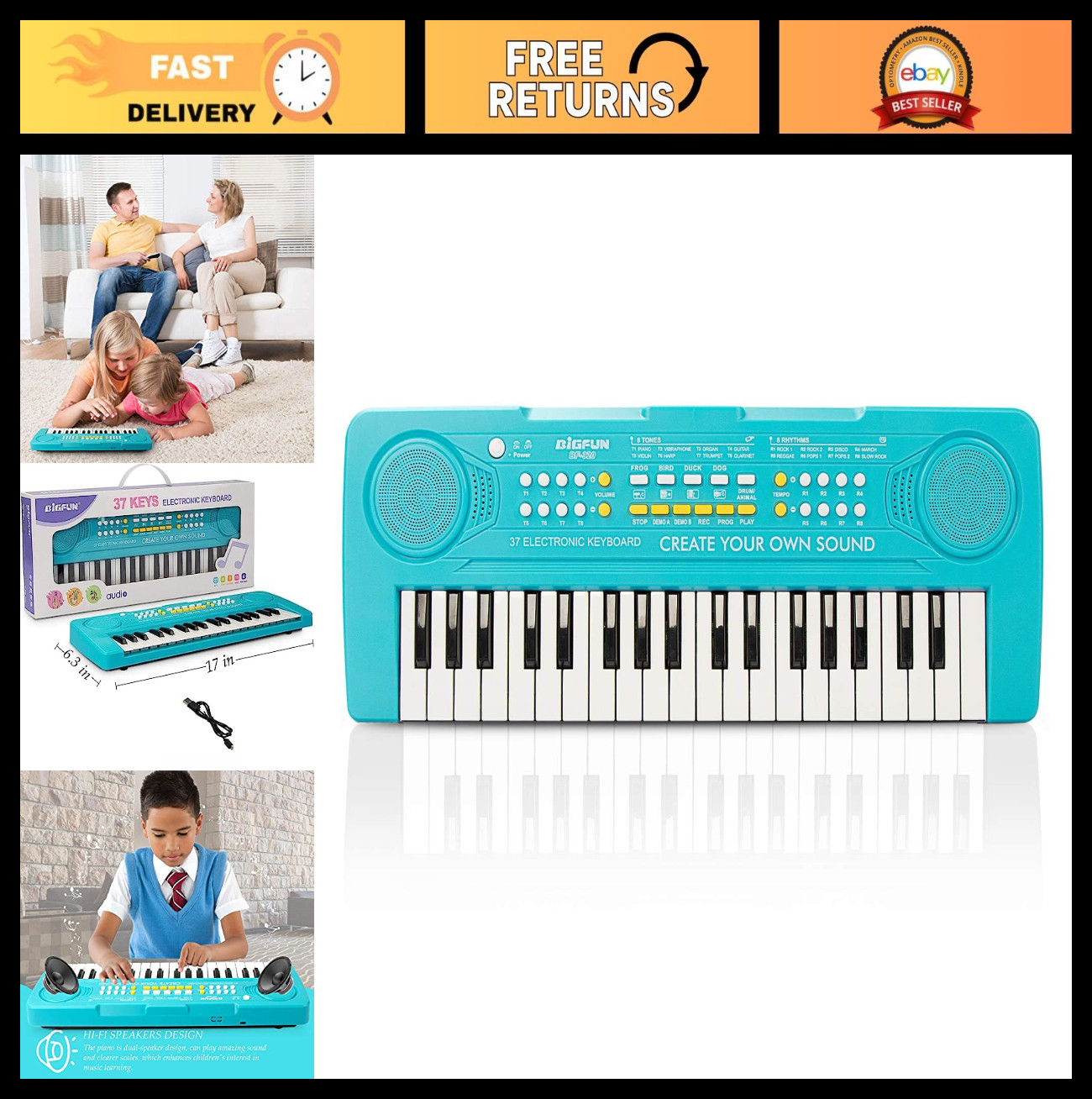 Multifunction 37-Key Keyboard Piano for Kids, Educational Music Toy for Ages 3-7