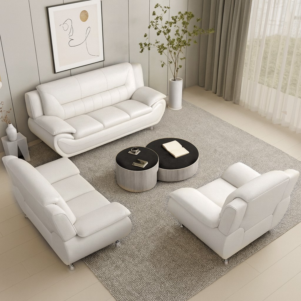 NEW White Leather Gel 3PC Sofa Set Contemporary Modern Living Room Furniture