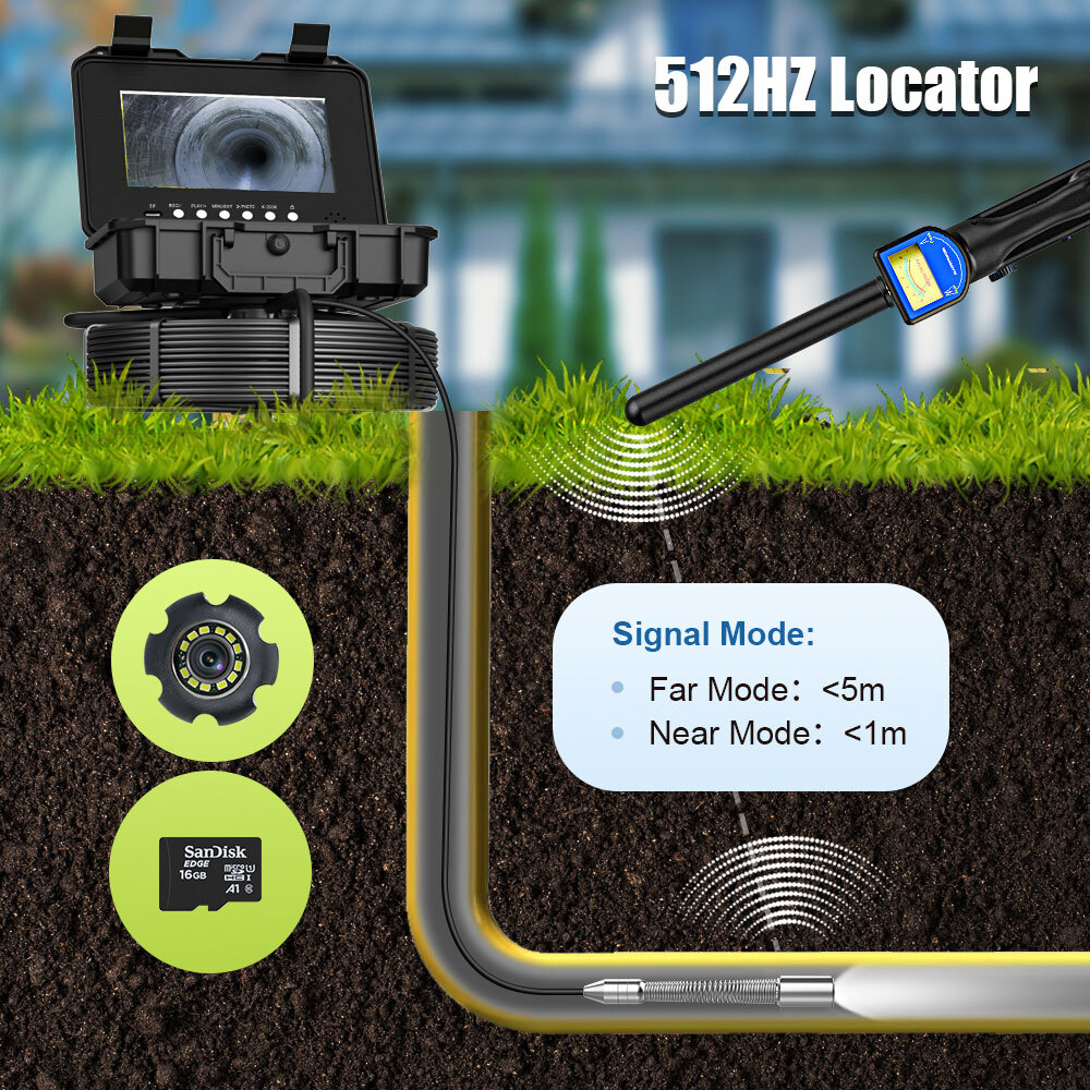10.1" 70M Pipe Inspection Camera with 512HZ Locator Self-leveling Meter Counter