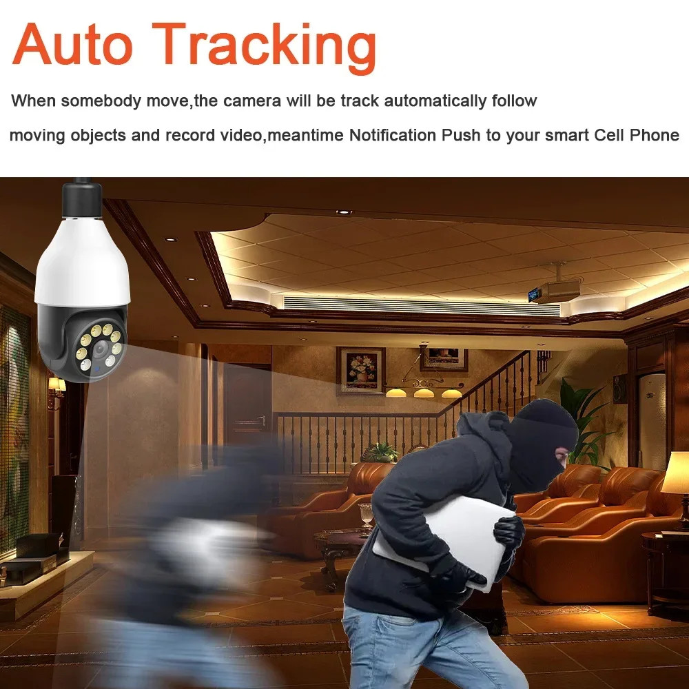 E27 5MP Camera Bulb PTZ Security Video Bulb Surveillance Camera Motion Tracking