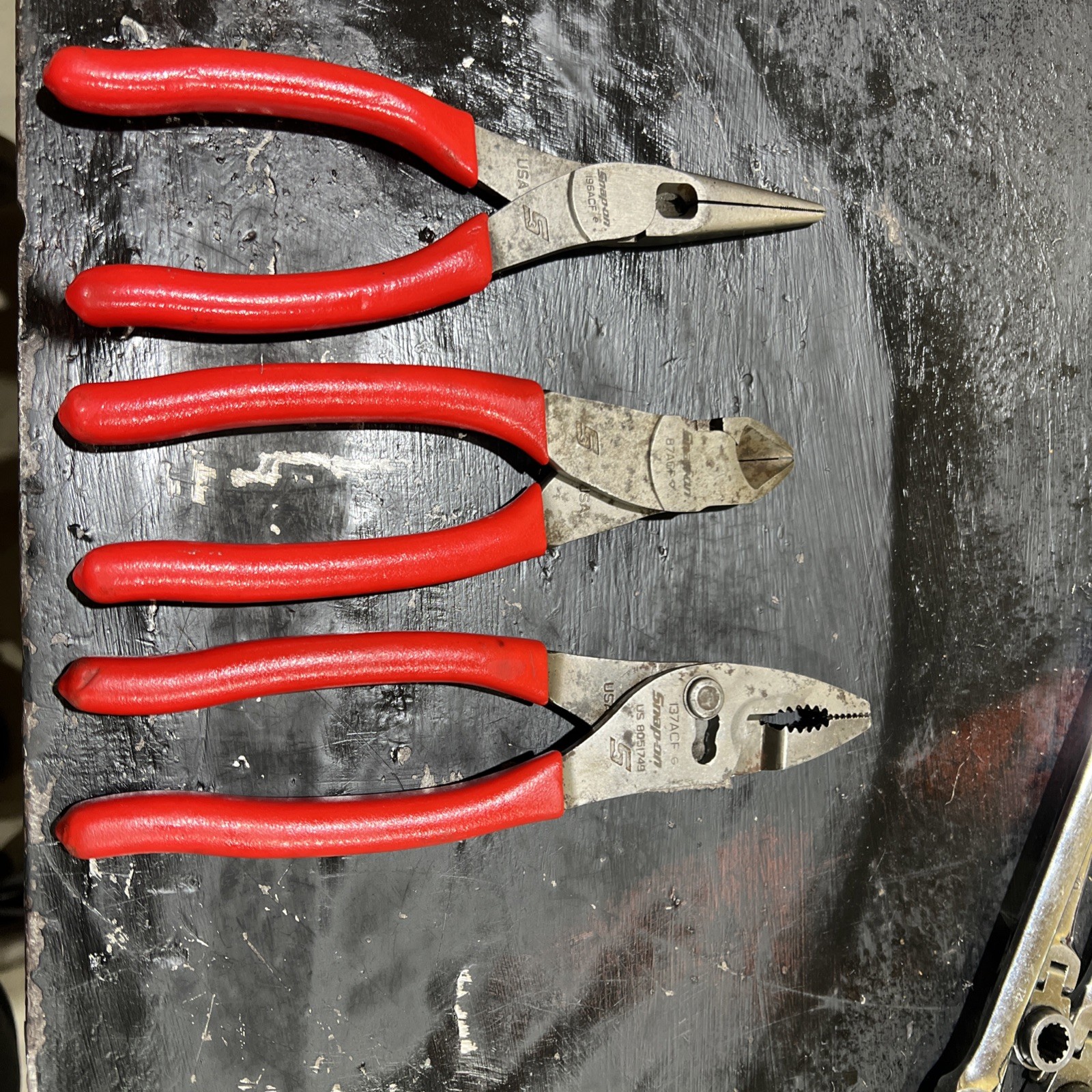 Snap-on 3pc Soft Grip  Mix Pliers Set 196acf 87acf 137acf red handle
