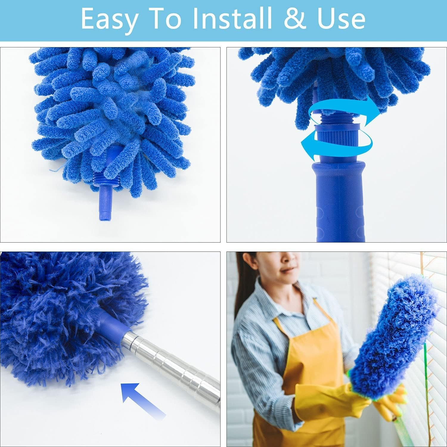 Buysenton Cobweb Duster with Extension Pole, Washable Cleaning Duster Kit with 3