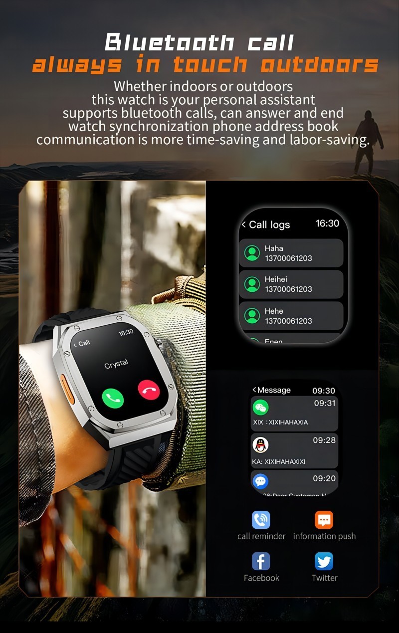 Smart Watch Waterproof Bluetooth Call Fitness Tracker Compass With 2 Straps