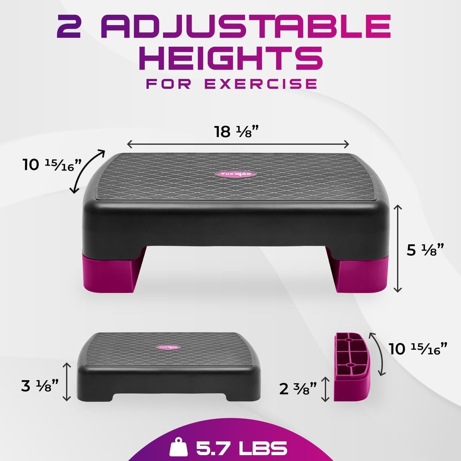 18.9" Aerobic Exercise Step Platform with 2 Risers, Adjustable Height Workout...